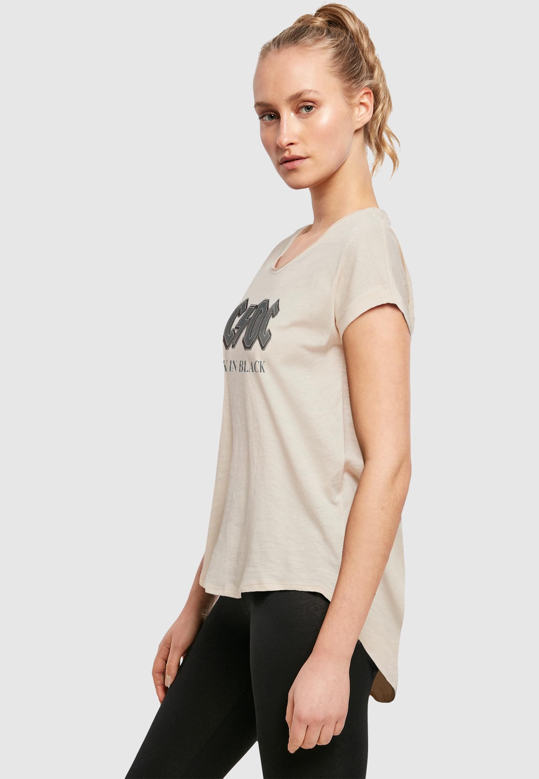 F4NT4STIC Kurzarmshirt »F4NT4STIC Damen ACDC Back in Black with Ladies Long Slub Tee« 1 Stk. tlg.