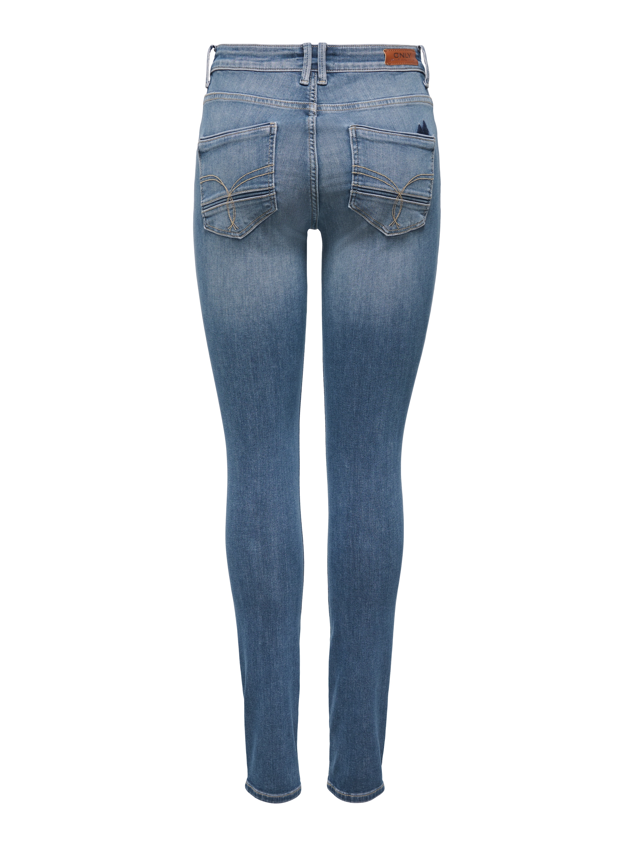 ONLY Skinny-fit-Jeans »ONLBLUSH MW SK DET DES BACK EMB DNM« Baumwollmischung, Destroyed Details, Stickerei an Gesäßtasche
