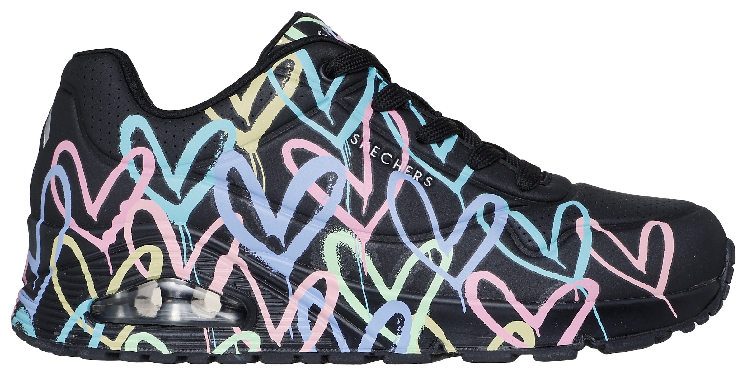 Skechers Wedgesneaker »UNO-SPREAD THE LOVE«, Freizeitschuh, Halbschuh, Schnürschuh mit coolem Graffiti-Print