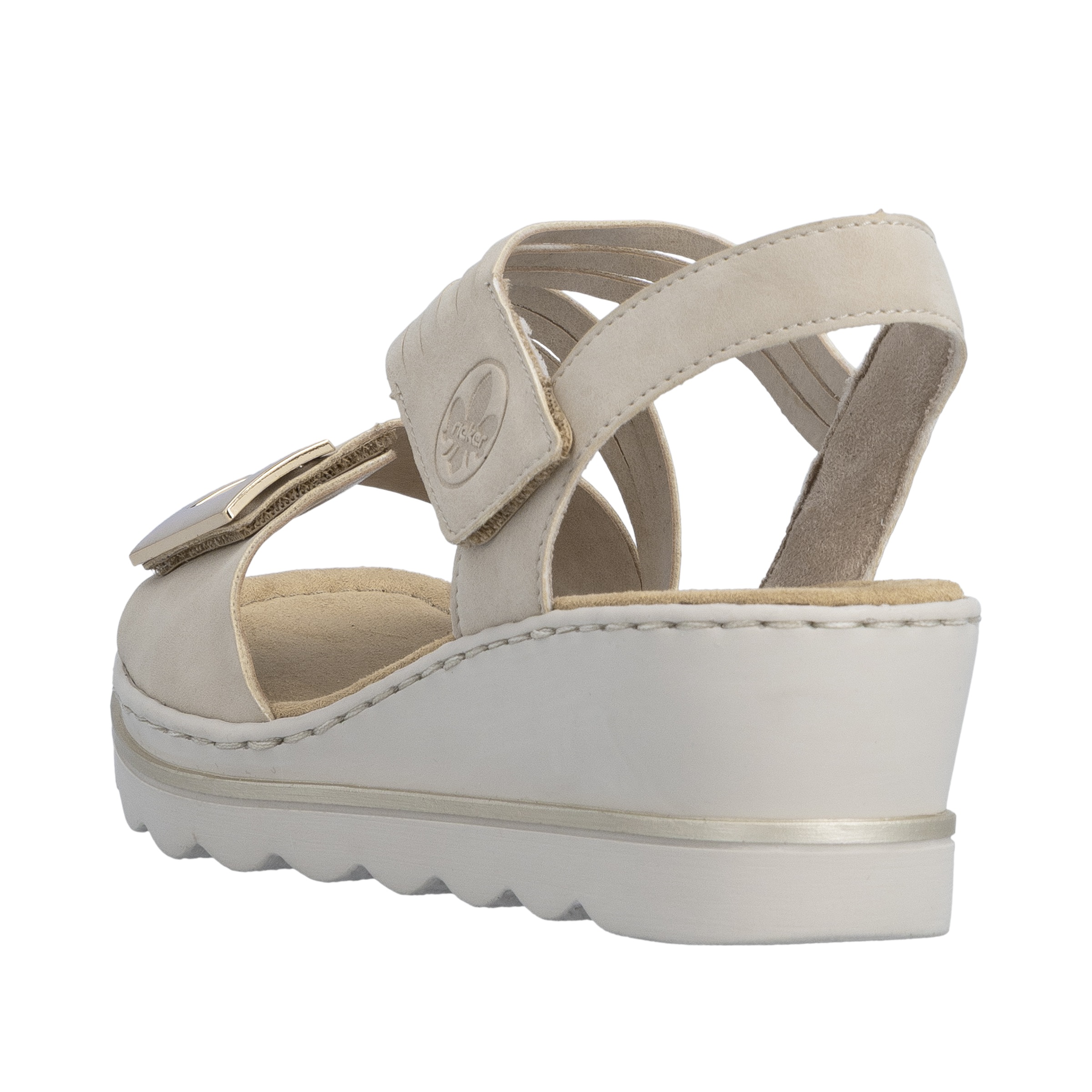 Keilsandalette RIEKER, Damen, Gr. 42, creme, Lederimitat, unifarben, Schuhe, Klettschuh, Sommerschuh, Urlaubsschuh mit asymmetrischen Riemchen 2