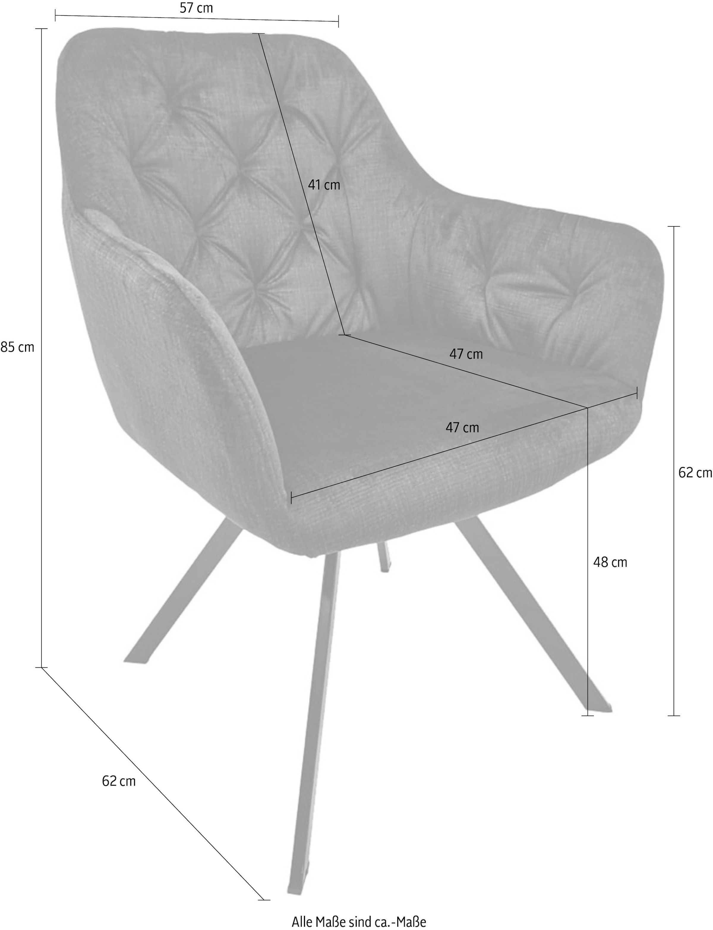 Kayoom Polsterstuhl »Stuhl Georgia 125 2er-Set, gesteppter Rücken, samtweicher Bezug«, (Set), 2 St., 360°-drehbar, elegante Steppung, mit Armlehne, gesteppter Rücken