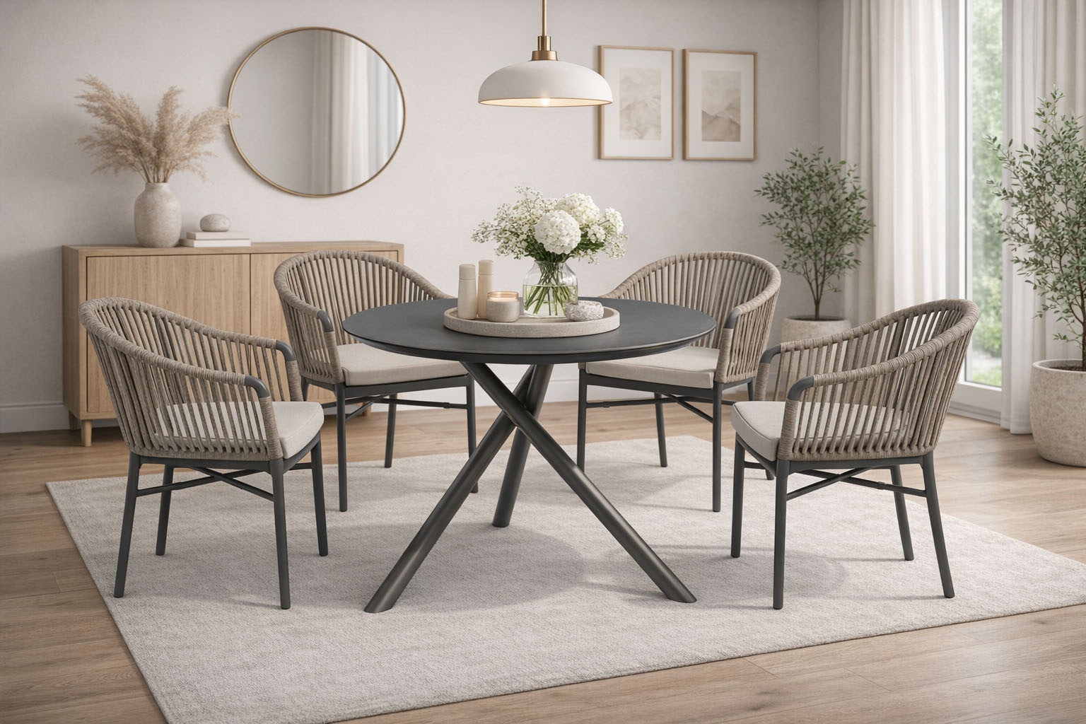 Destiny Garten-Essgruppe »TORNO BARLETTA« Set, 5 tlg. Essgruppe 4 Se + Tisch 110 cm rund, grau
