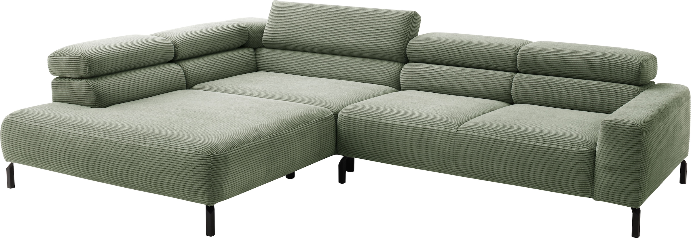 Places of Style Ecksofa »Antonelli, L-Form, inkl. Kopfteilverstellung, Breite 312 cm«, ohne Sitztiefenverstellung, in Cord, oliv