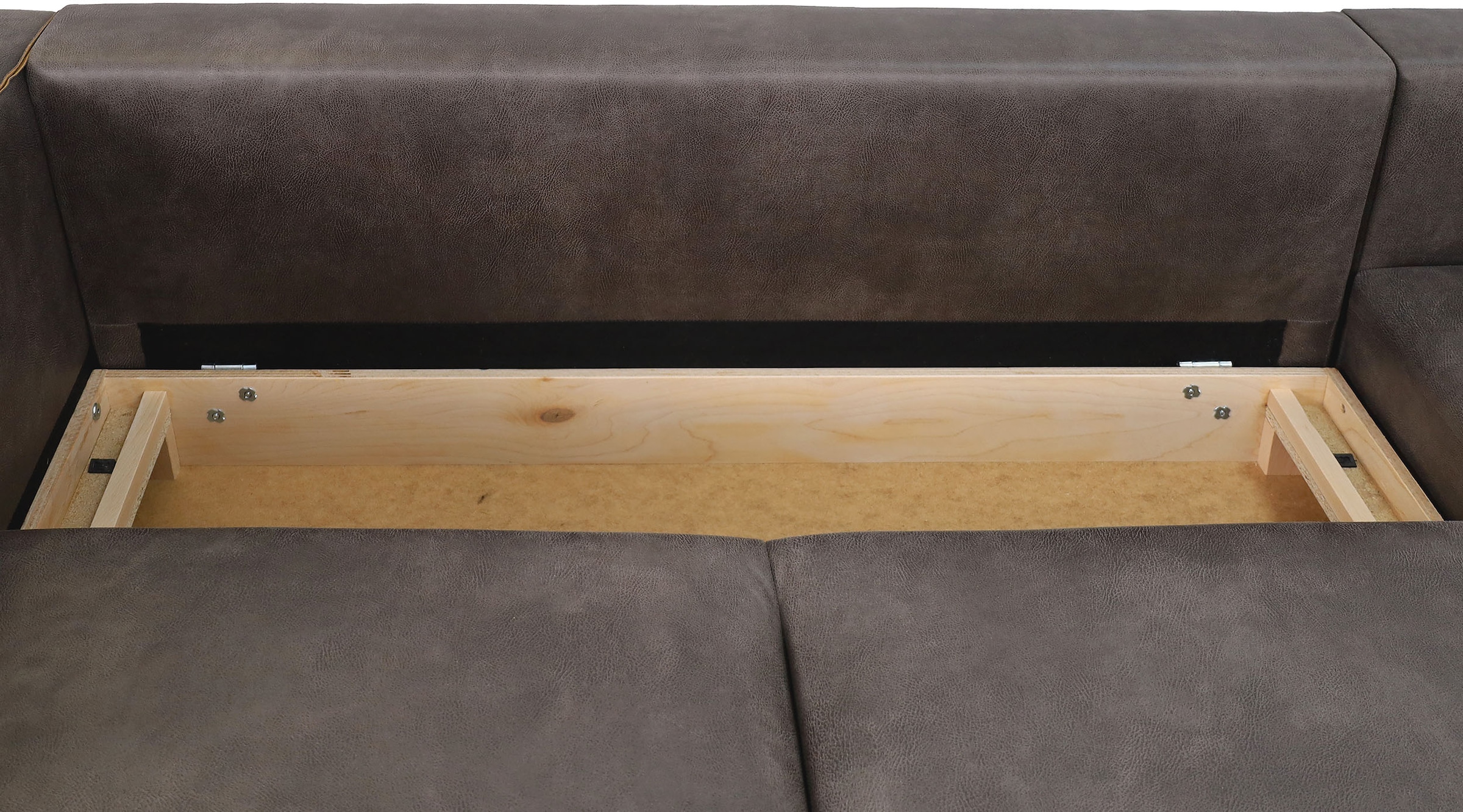 Places of Style Ecksofa »Watkins, wahlweise mit Schlaffunktion/Bettkasten, moderne offene Naht«, Recamiere beidseitig montierbar, L-Form, Breite 232 cm