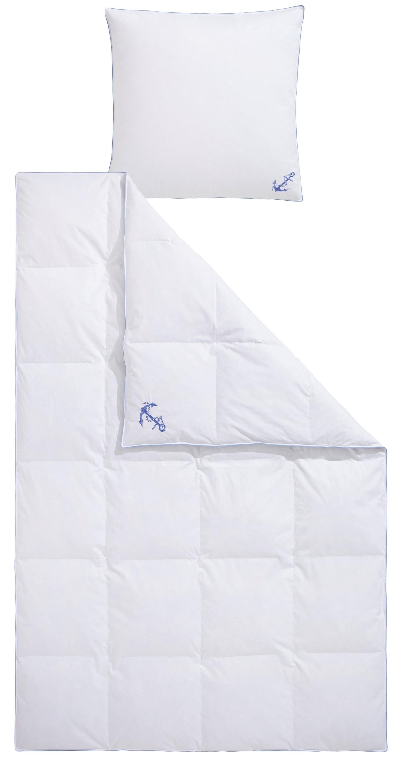 RIBECO Bettdecke + Kopfkissen »Anker« mit aufwendiger Anker-Stickerei