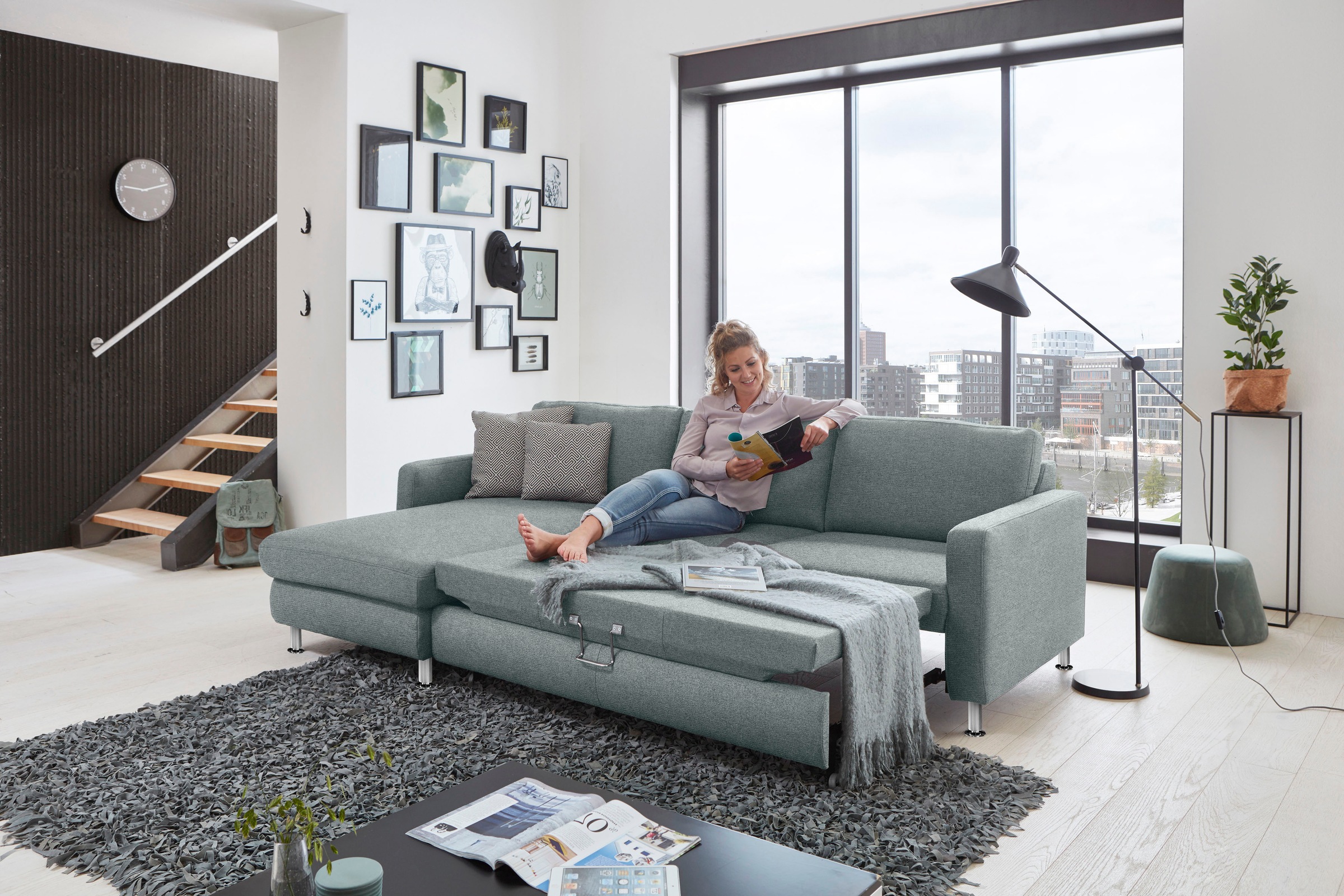 Die PlanBar Ecksofa »MP-IN19027 L-Form«, wahlweise mit Bettfunktion, frei im Raum stellbar