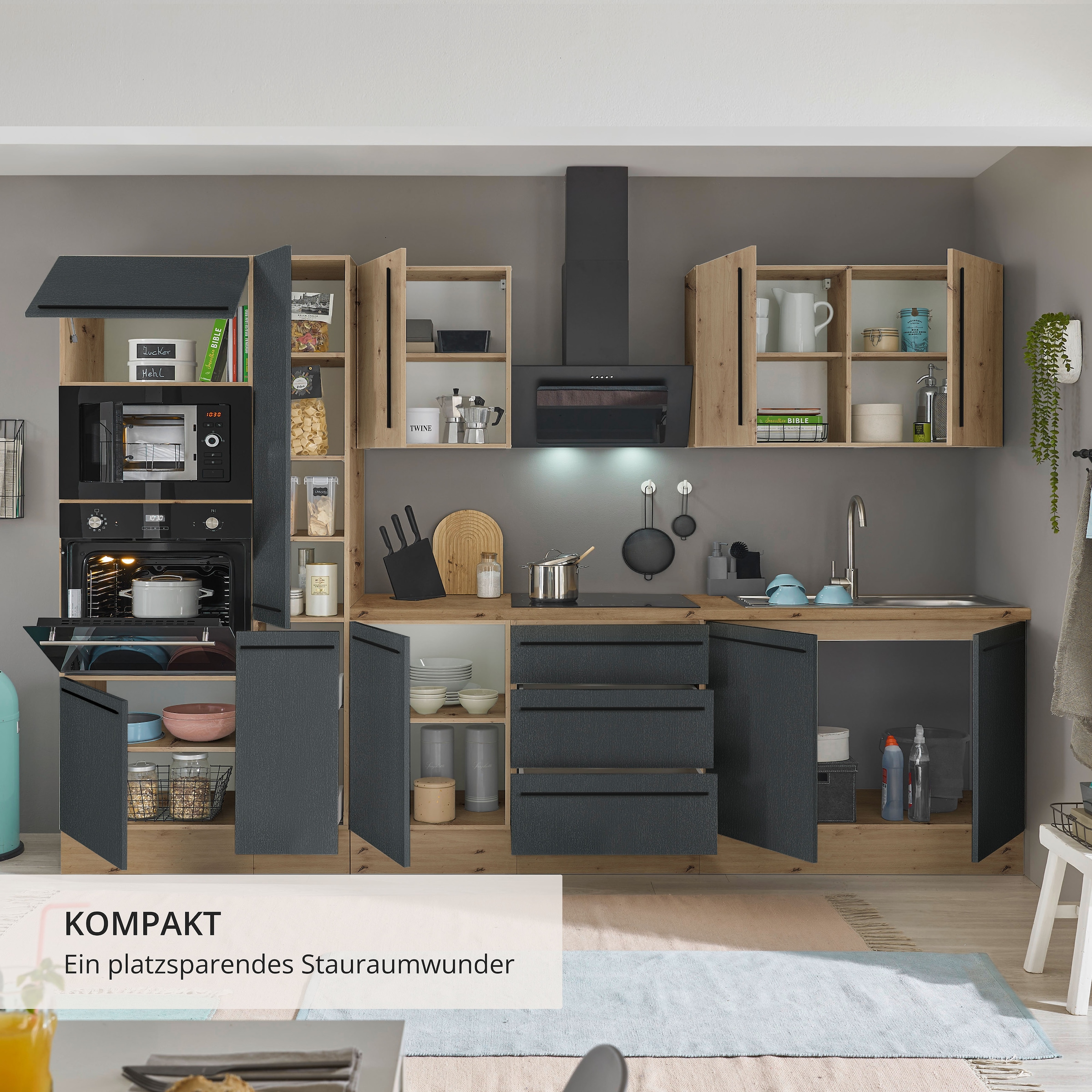 KOCHSTATION Küchenzeile »Florida« Breite 300 cm, wahlweise mit E-Geräten,Softclose für Türen/Schubkästen