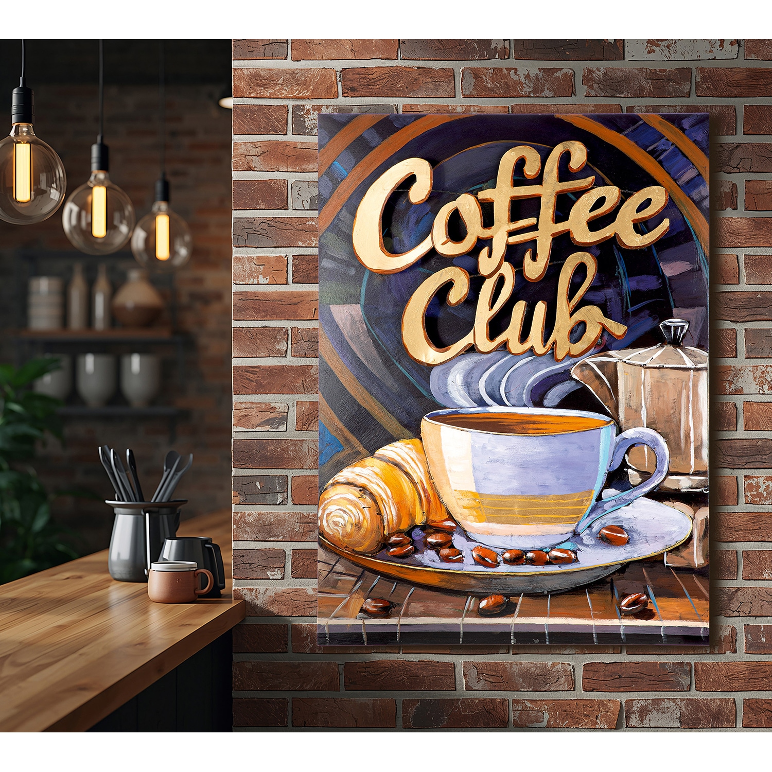 GILDE Metallbild »Bild rechteckig Coffeeclub  blau« Bar & Lounges 1 Stk. tlg. Kaffeemotiv Coffee Bar Schriftzugbild Café-Deko Barista-Style