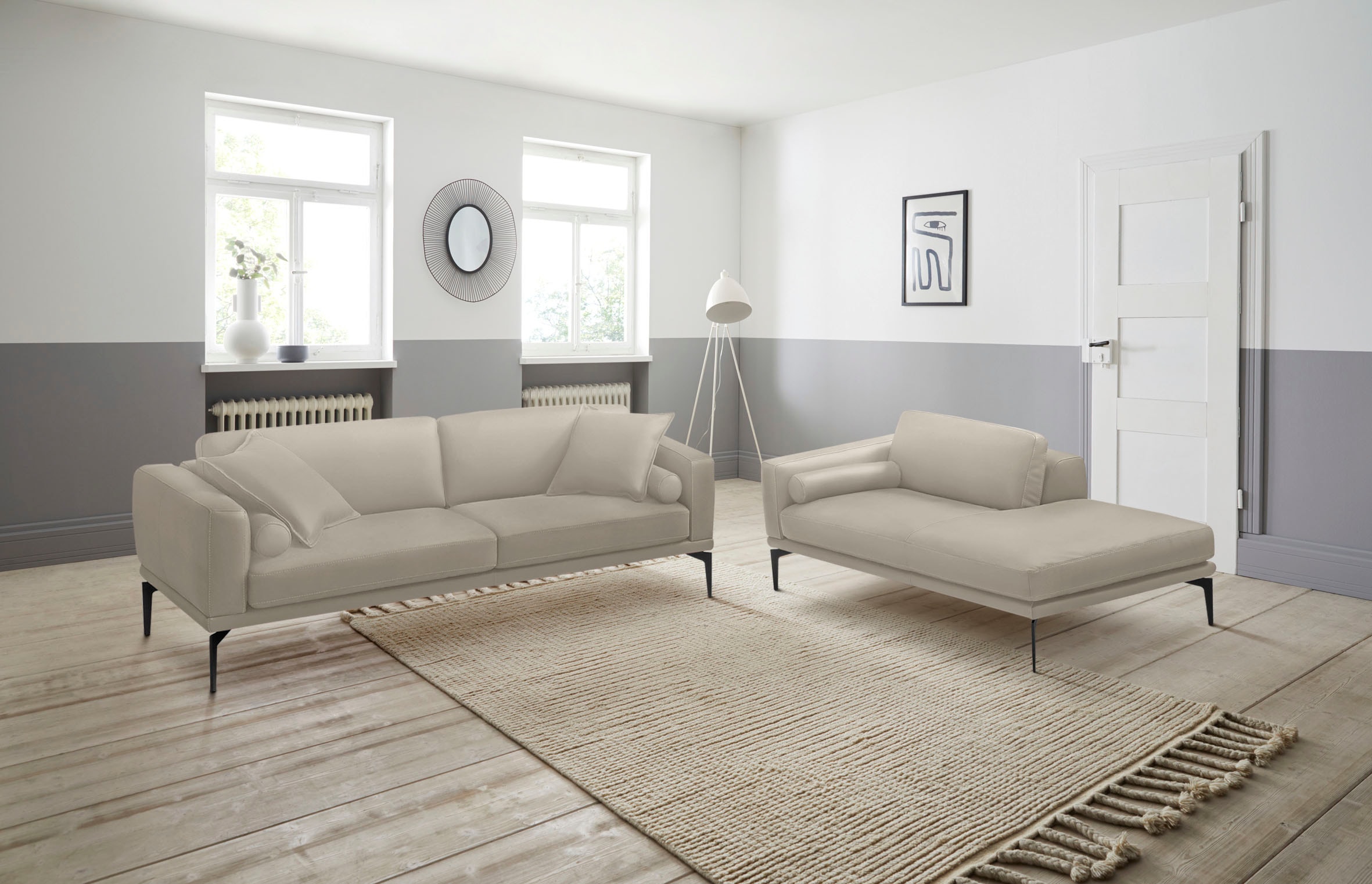 Egoitaliano Polstergarnitur "Masu, Design trifft sensationellen Sitzkomfort" Set besteht aus 2,5-Sitzer, freistehende Ottomane und 3 Rollkissen