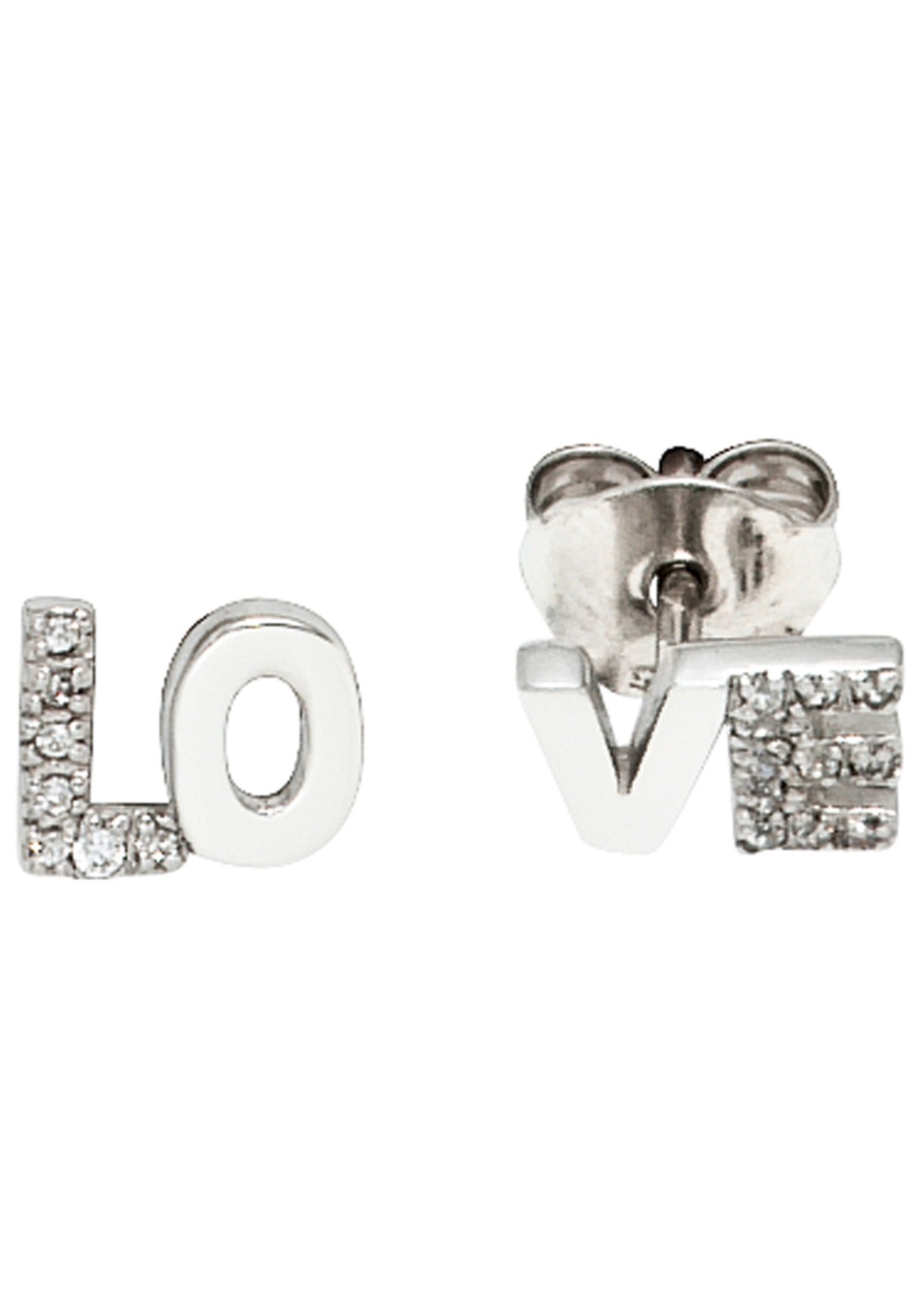Paar Ohrstecker JOBO "Ohrringe LOVE Liebe", silber 925, Ohrringe, Damen, Silber 925 (Sterlingsilber), 925 Silber rhodiniert mit 18 Zirkonia