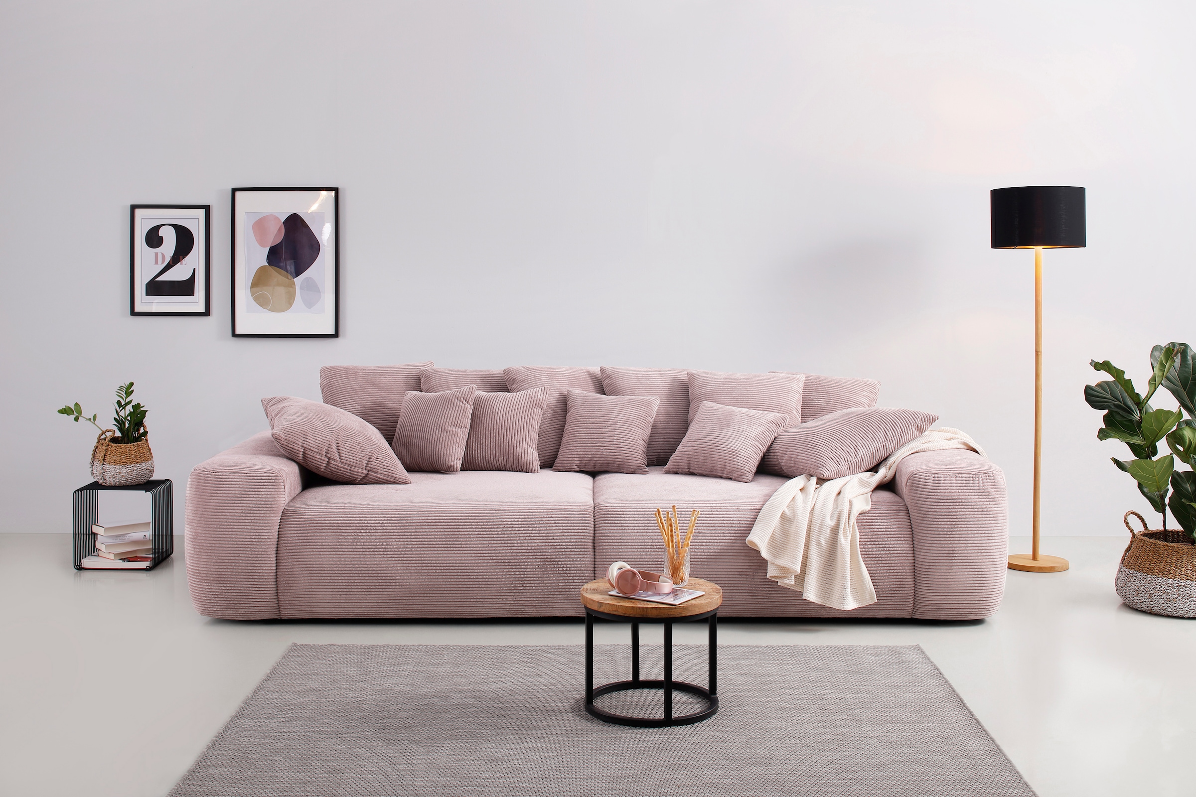 Home affaire Big-Sofa "Sundance", Boxspringfederung, Breite 302 cm, Lounge Sofa mit vielen losen Kissen