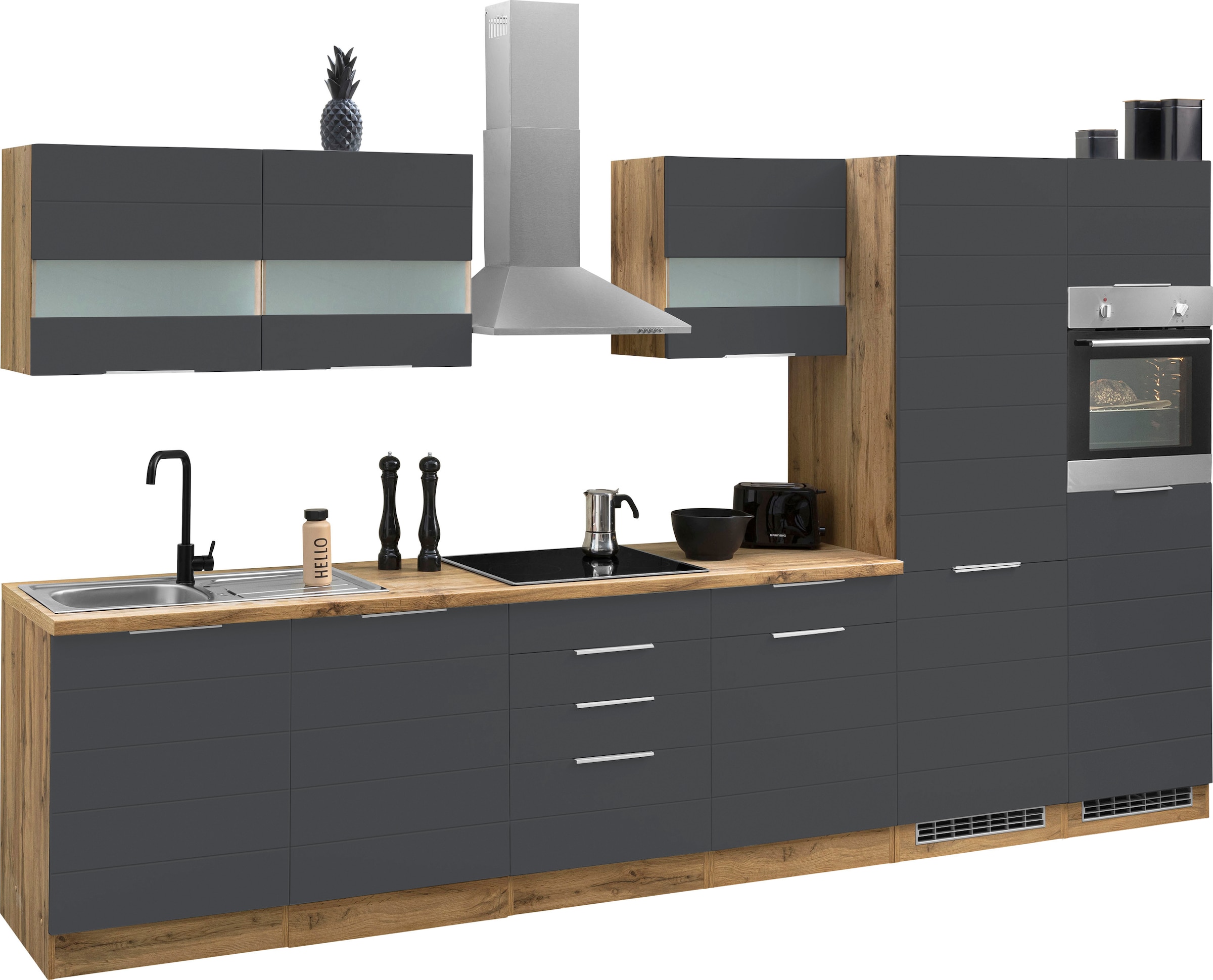 KOCHSTATION Küchenzeile »KS-Luhe« 360 cm breit, wahlweise mit oder ohne E-Geräten, gefräste MDF-Fronten