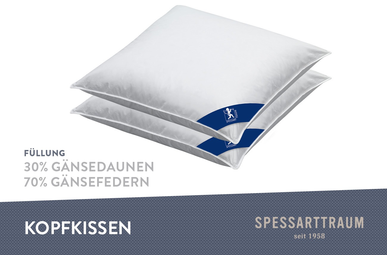 SPESSARTTRAUM Gänsefederkopfkissen »Premium«, Füllung: 70% Gänsefedern, 30% Gänsedaunen, Bezug: 100% Baumwolle, (2 St.), hergestellt in Deutschland, allergikerfreundlich, im Set günstiger