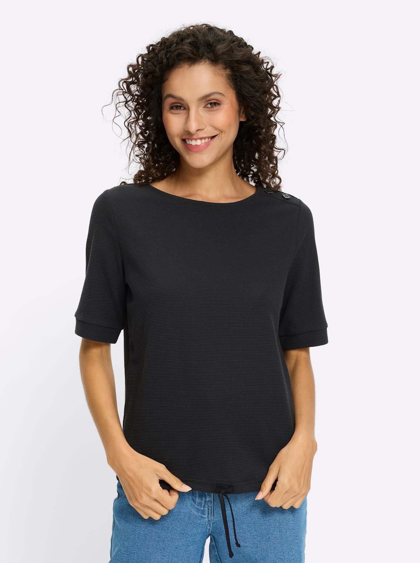 Rundhalsshirt HEINE "Shirt", Damen, Gr. 48, schwarz, 50% Baumwolle, 50% Polyester, unifarben, Rundhals, Shirts Rundhalsshirt