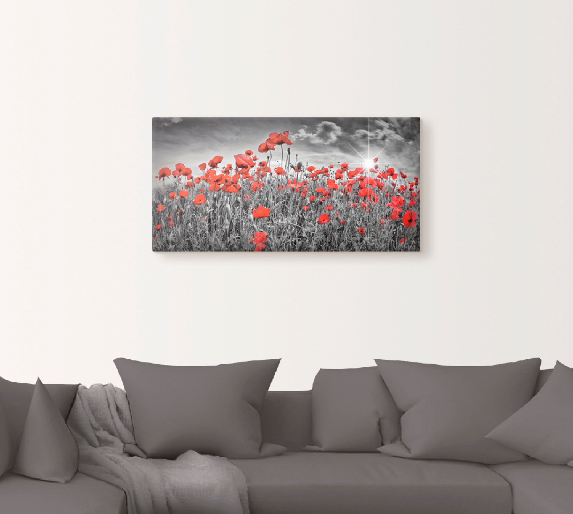 Artland Wandbild "Idyllisches Mohnblumenfeld mit Sonne" Blumen 1 Stk. tlg. günstig online kaufen