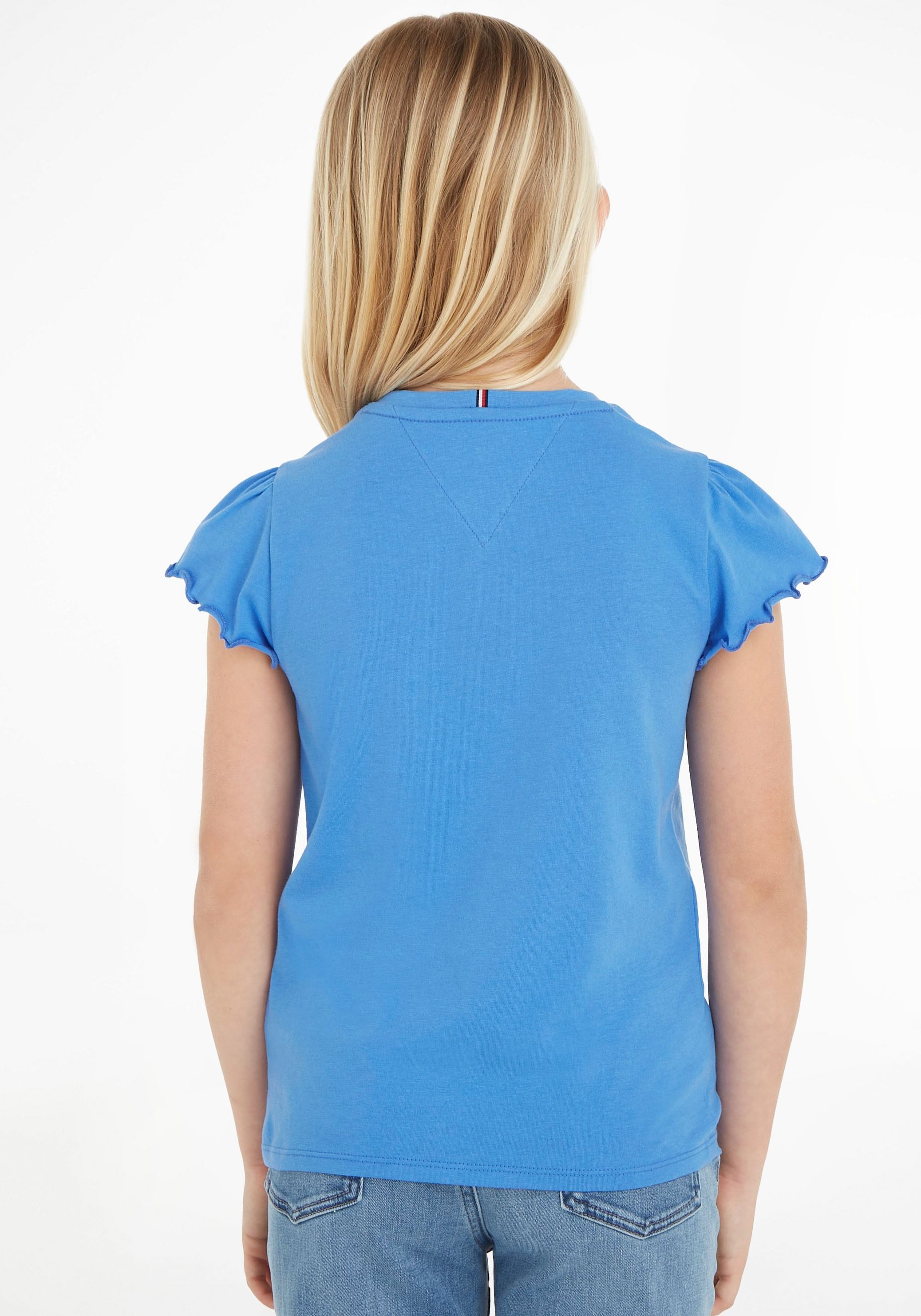 Tommy Hilfiger T-Shirt »ESSENTIAL RUFFLE SLEEVE TOP S/S«, mit Bogenkante, Logostickerei