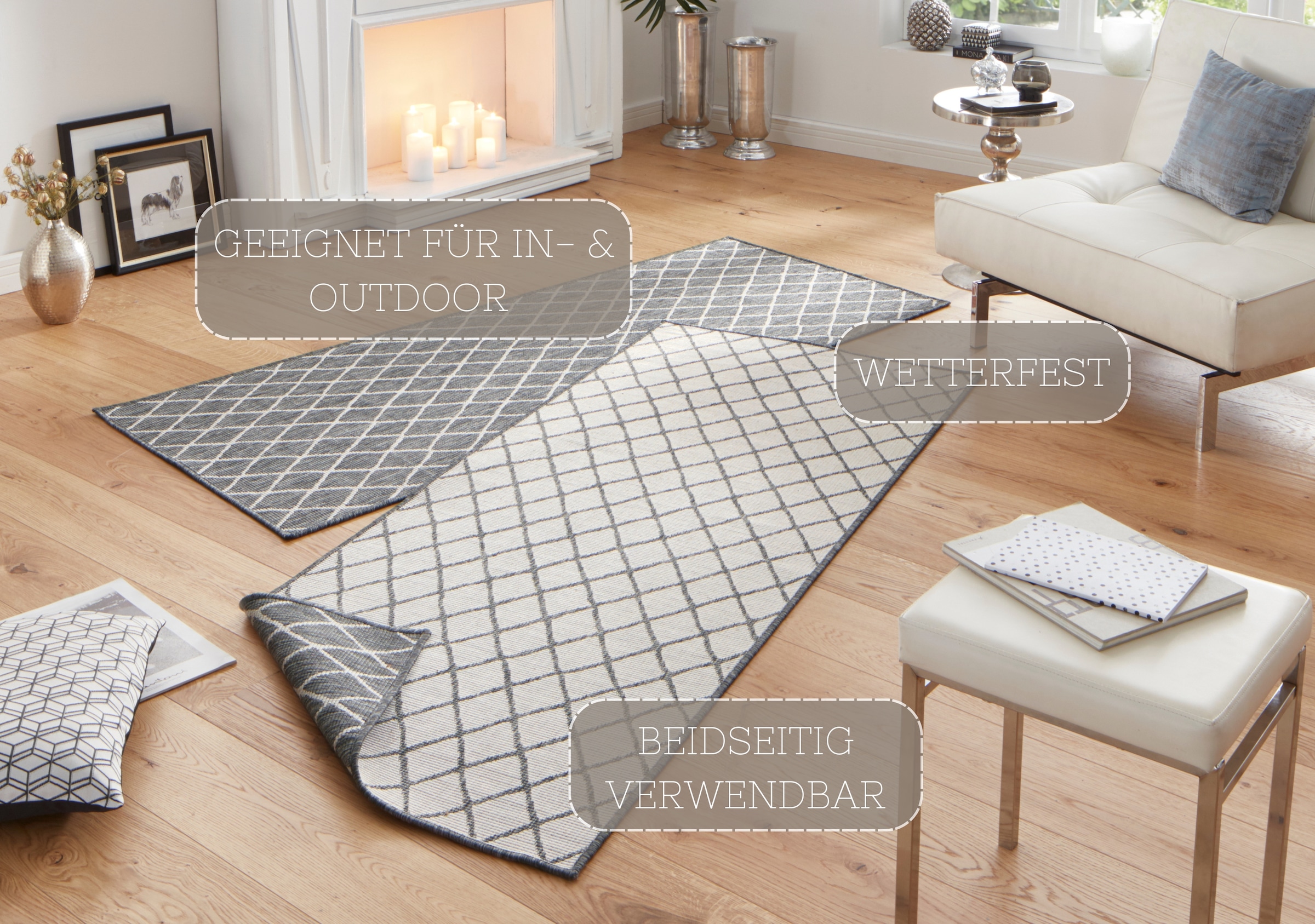 NORTHRUGS Teppich »Malaga Wendeteppich«, rechteckig, 5 mm Höhe, In-& Outdoor, Wetterfest, Balkon, Läufer, Wohnzimmer, Wasserfest