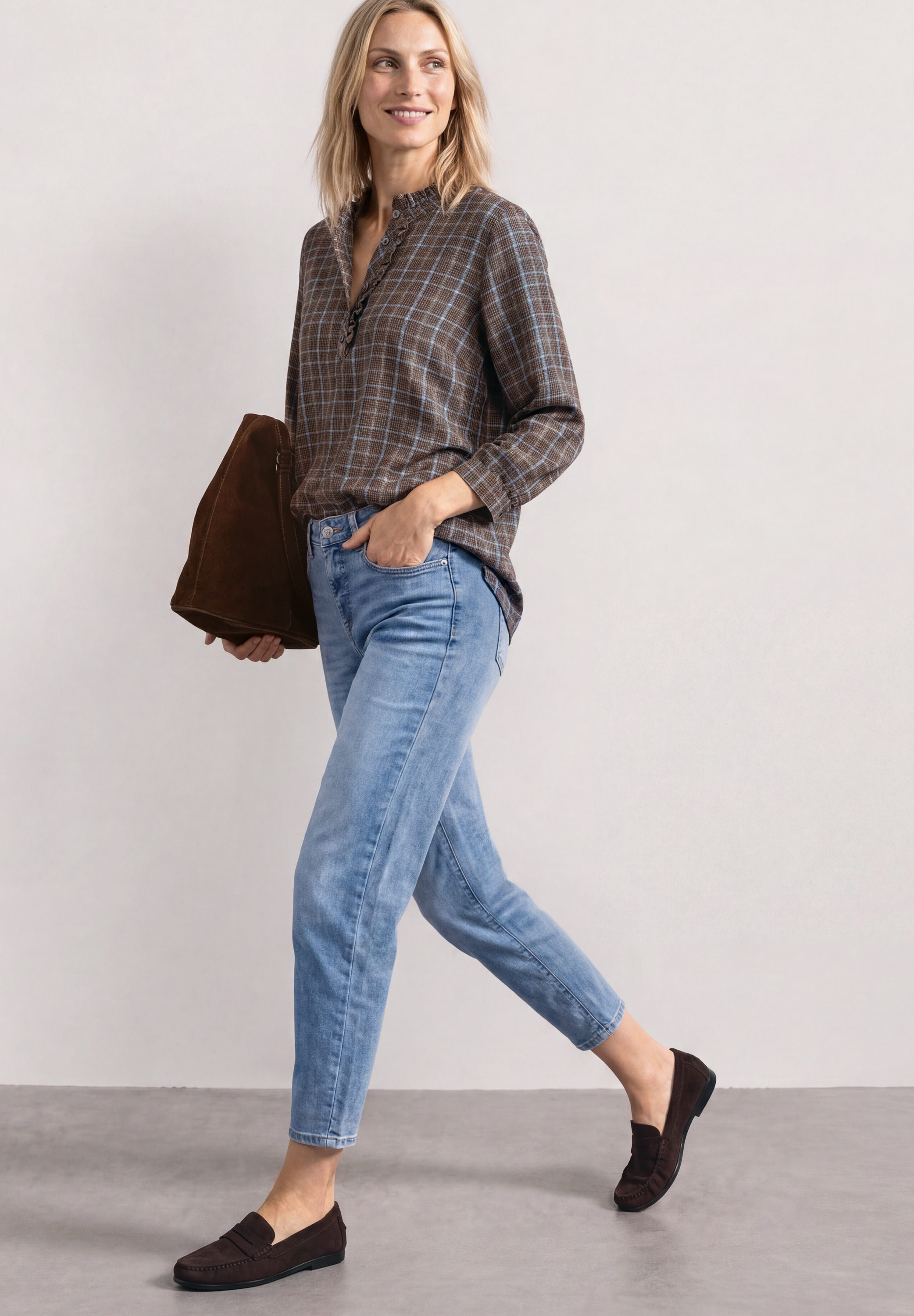 STREET ONE Langarmbluse Karierte Bluse mit Rüschendetails