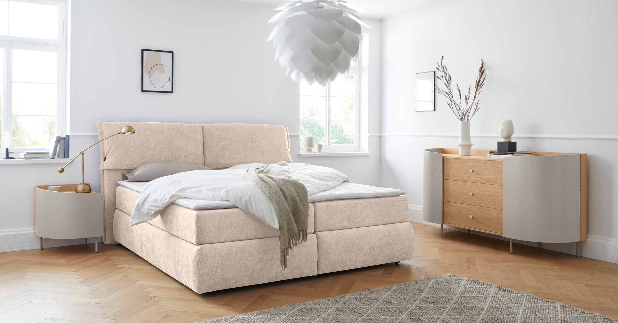 andas Boxspringbett »Jenson«, in 4 Farben, 4 Breiten, 3 Matratzenarten in 2 Härtegraden, Topper