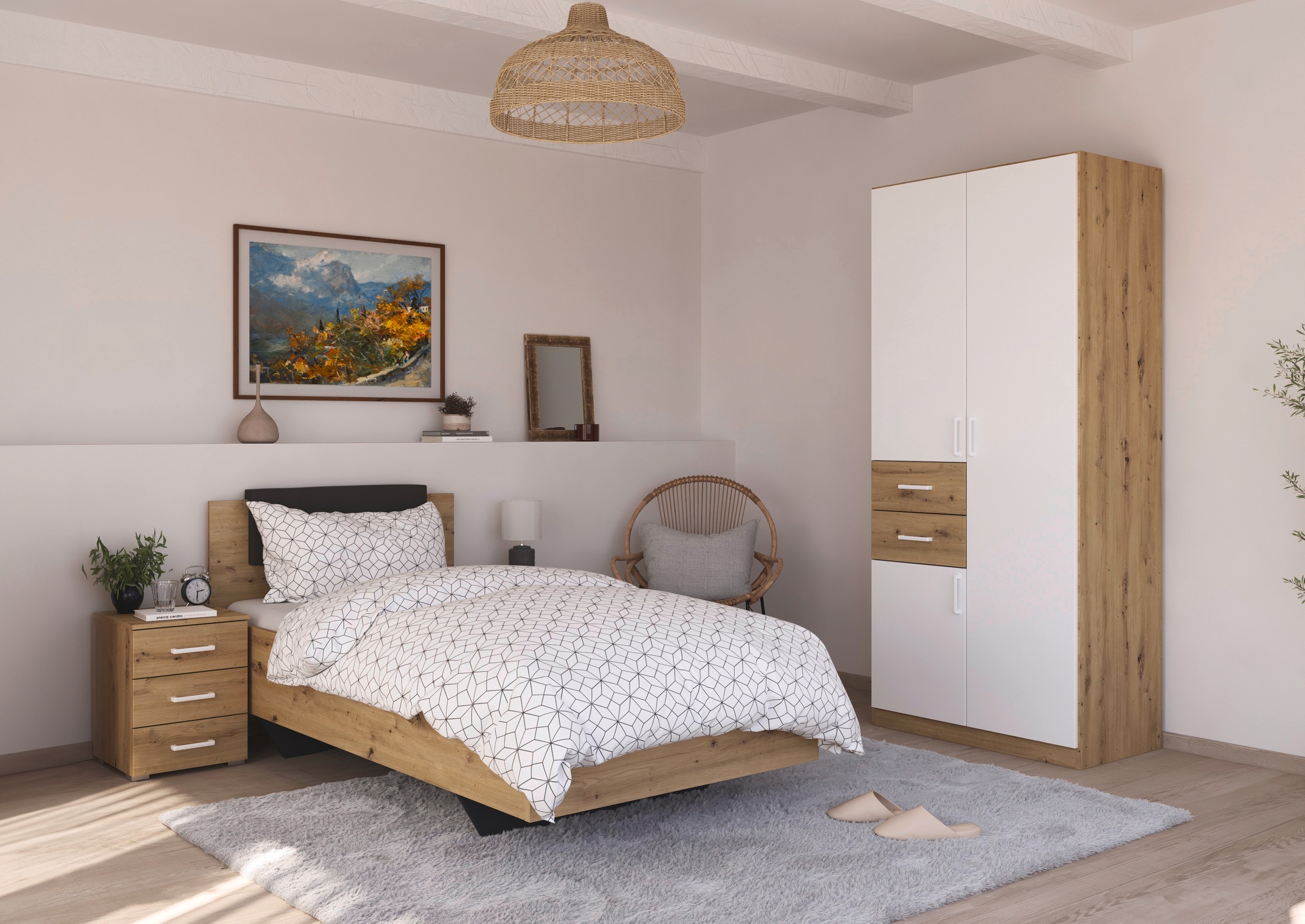 rauch Schlafzimmer-Set »Komplettzimmer Komplettschlafzimmer Schlafzimmer-Set (3-St.) MAIKA«, (Set, 3 tlg.), Schrank 3 Breiten, 2 Höhen, Bett 100 cm, Nachttisch MADE IN GERMANY