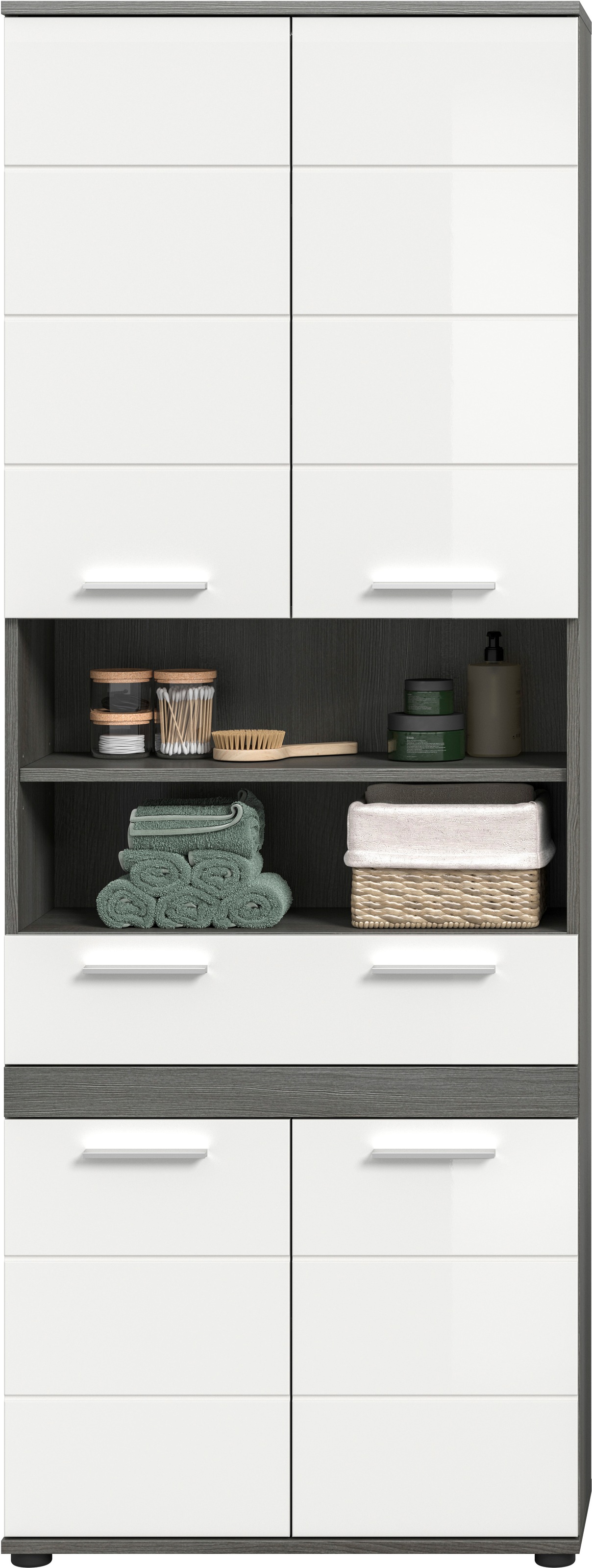 welltime Hochschrank »LUCCA, Breite 70cm, 4 Türen, 1 Schubkasten, 7 Fächer« Badschrank, Badmöbel, Badezimmer, Universalschrank, Mehrzweckschrank