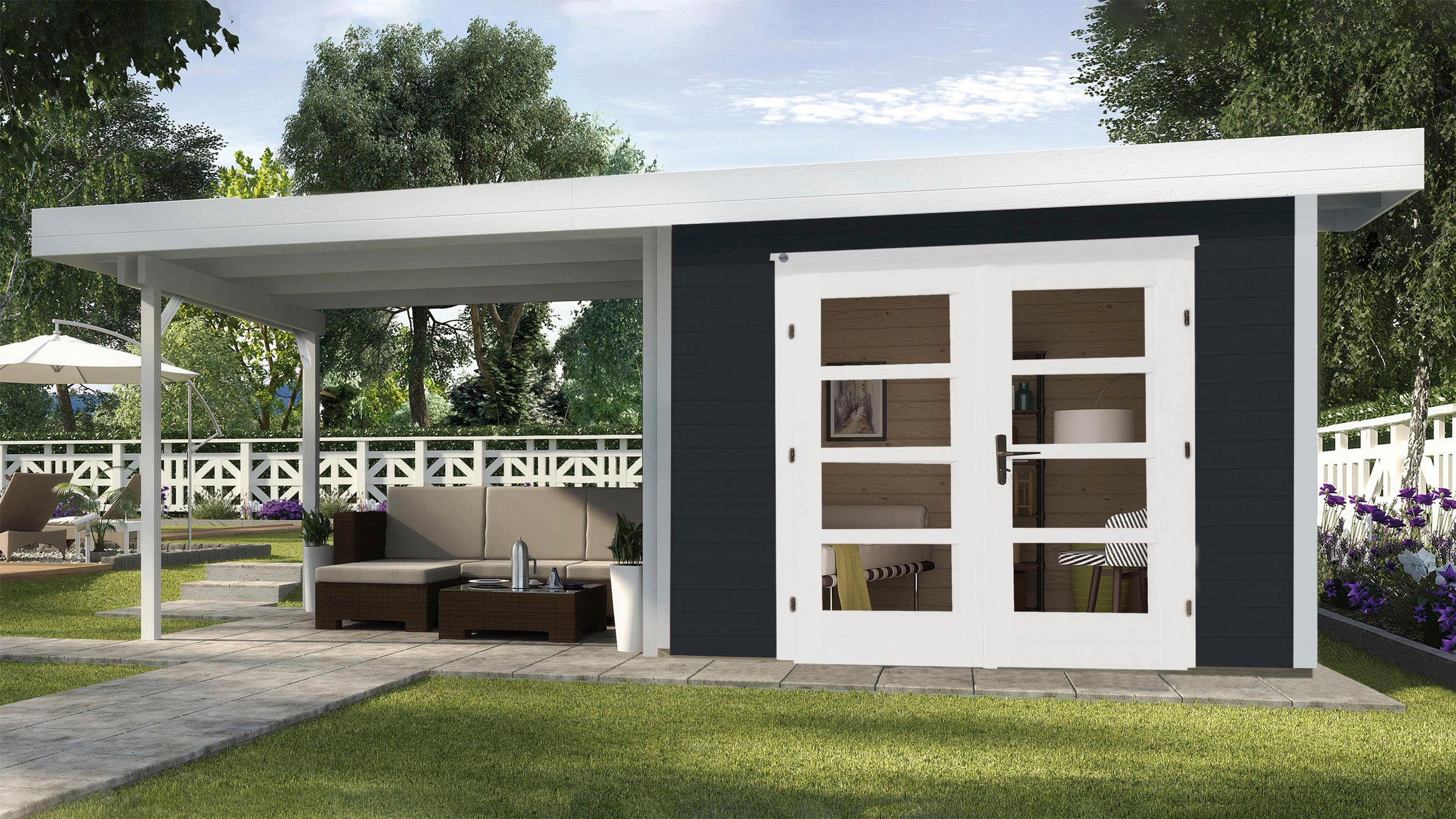 weka Gartenhaus "Designhaus 126 Plus" mit Anbaudach