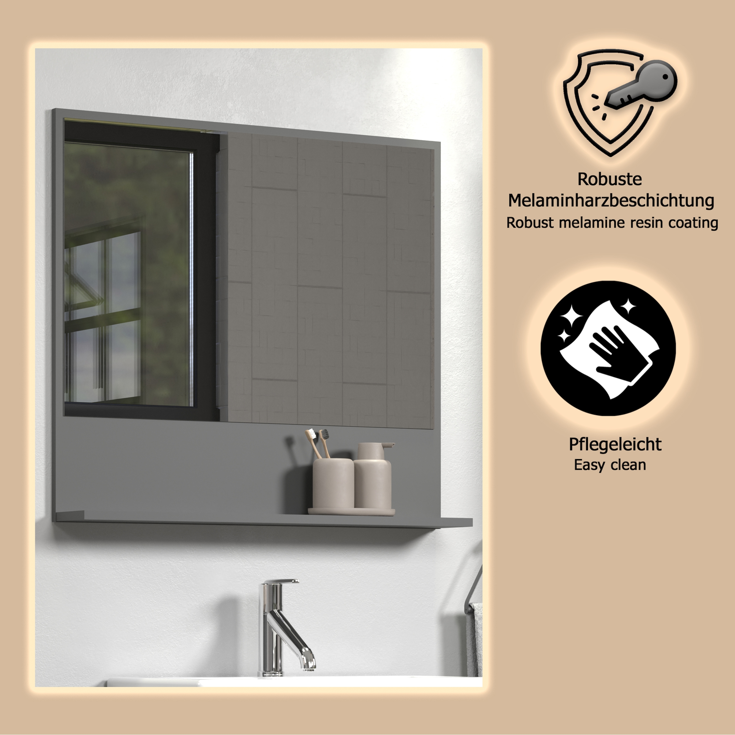 welltime Badspiegel »Amrum« Wandspiegel mit Ablage - (B/T/H) wahlweise 60 bis 80/14/74 cm