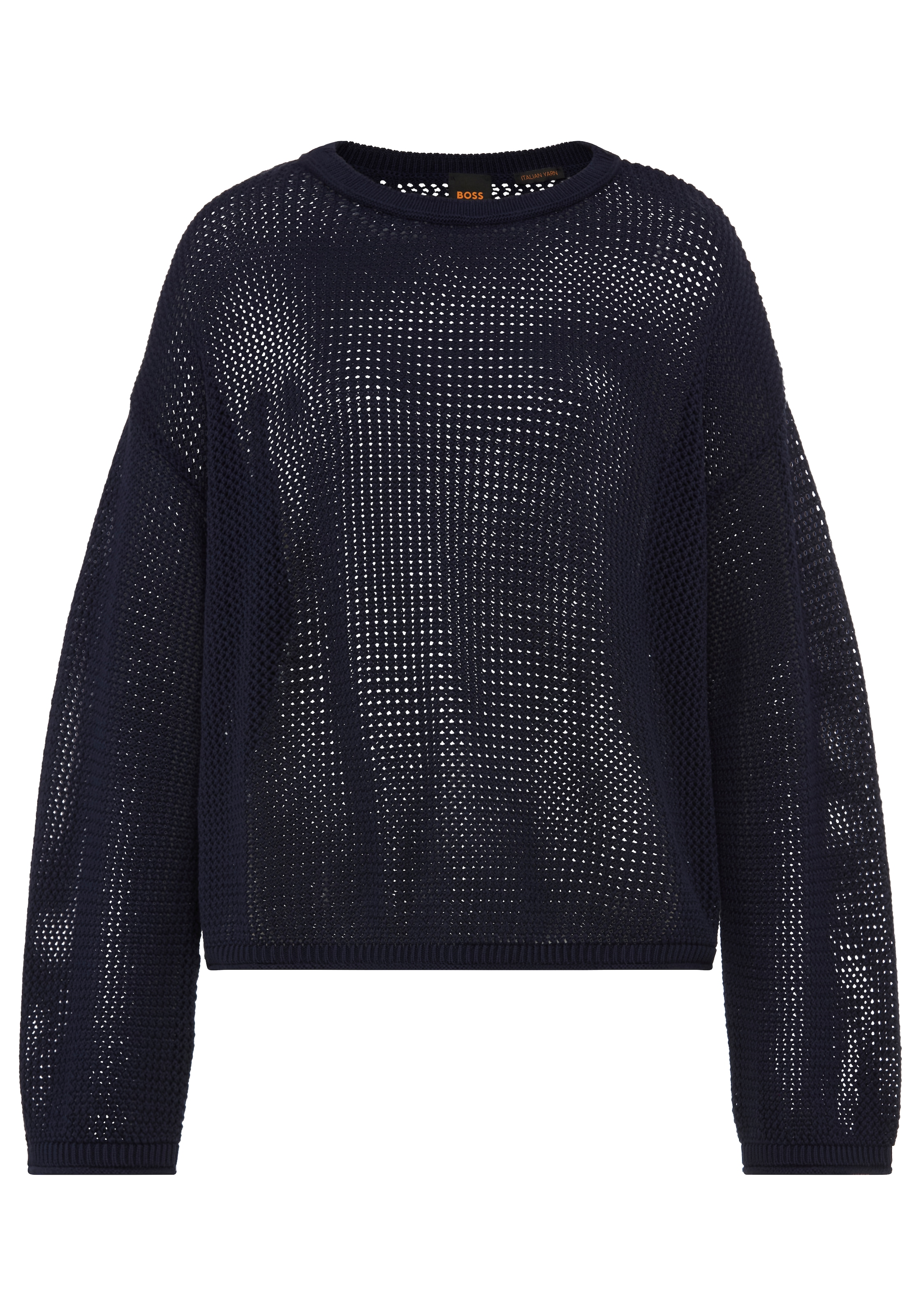 BOSS ORANGE Strickpullover "Farde Premium Damenmode" in Mesh-Struktur, Relaxed Fit