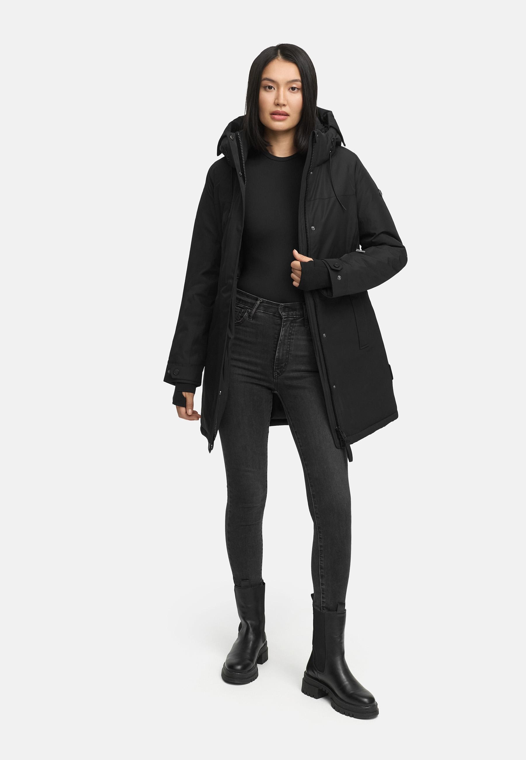 Navahoo Wintermantel »Frostkuss 14«, Warmer Damen Mantel mit abnehmbarer Kapuze und Taillengürtel