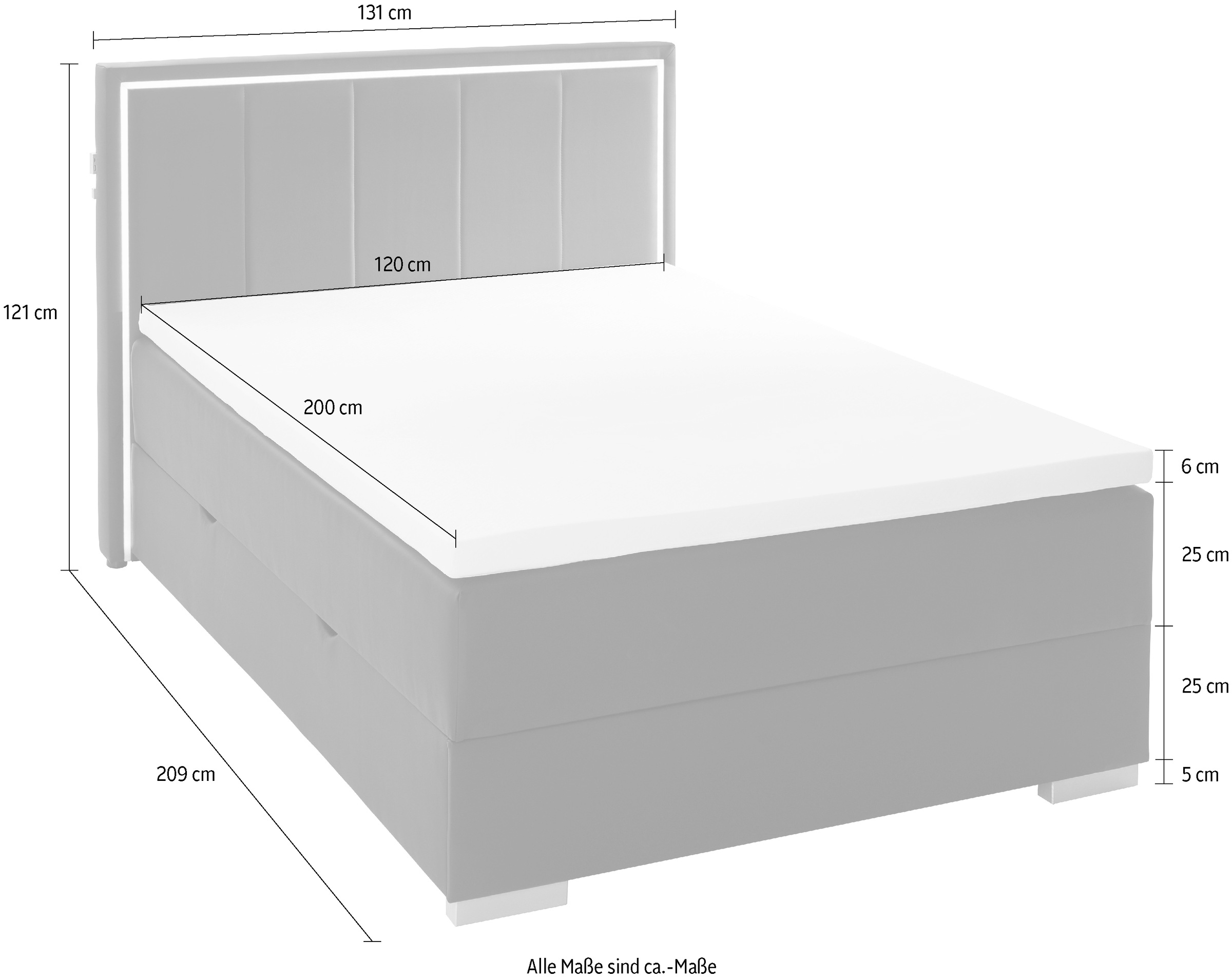 meise.möbel Boxbett »Colorado«, inkl. LED-Beleuchtung im Kopfteil, Bettkasten und Topper
