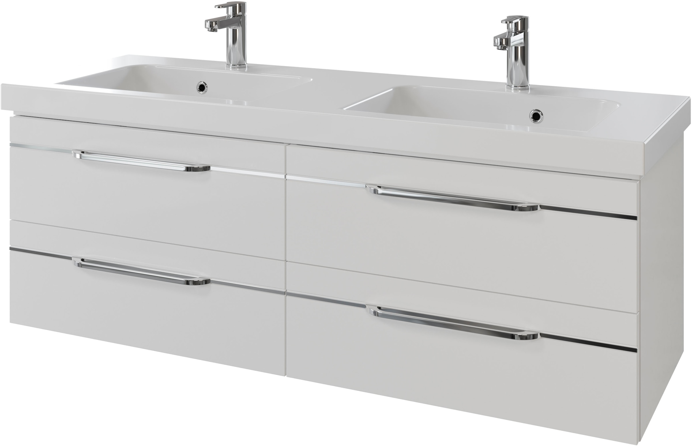 Saphir Badmöbel-Set »Balto 2-teilig Mineralmarmor-Doppelwaschtisch mit LED-Spiegel«, (2 St.), Waschplatz 150 cm breit, 4 Schubladen, inkl. Schubladendämpfer