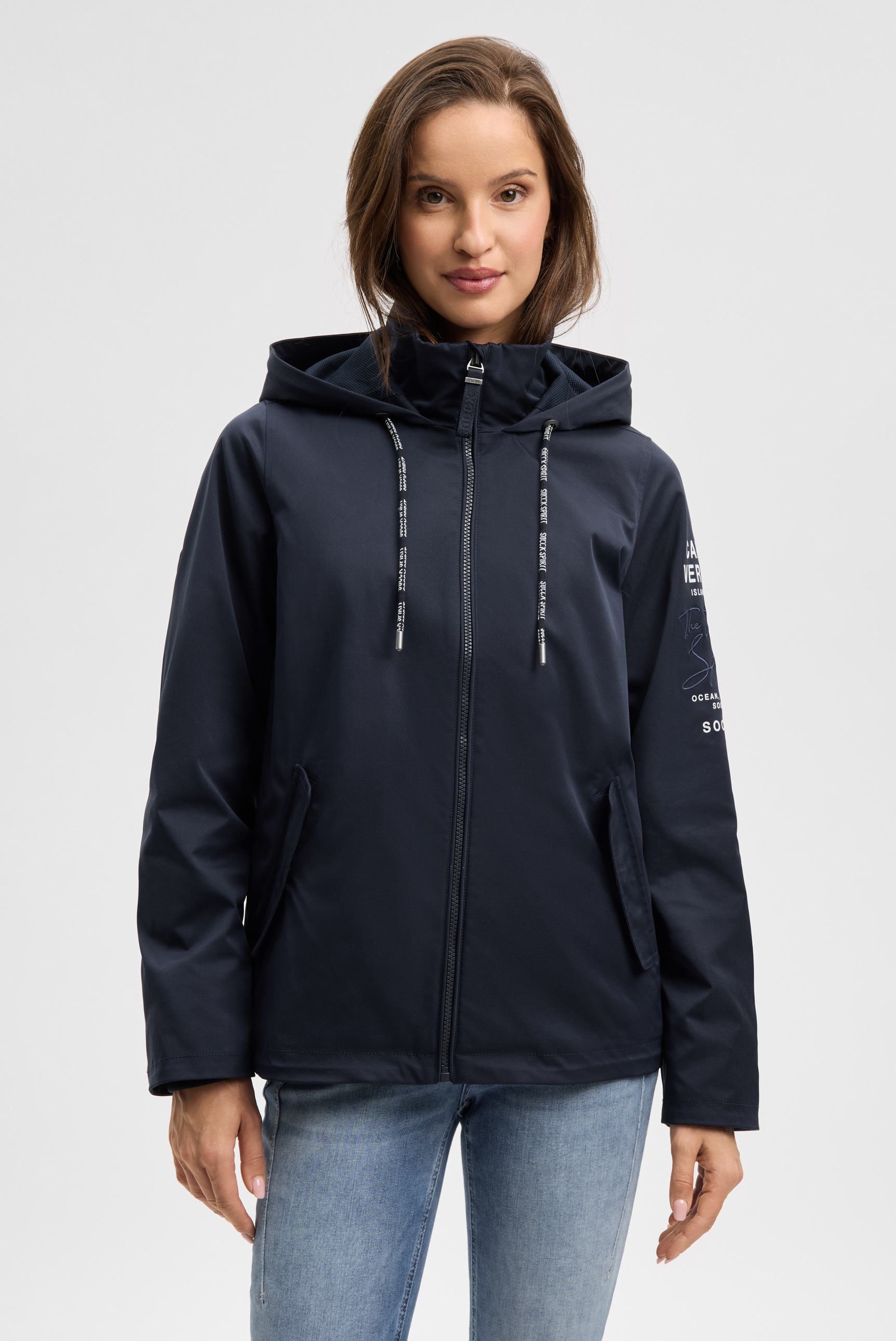Outdoorjacke SOCCX, Damen, Gr. L, blau, Web, Material: 100% Polyester, Futter: 100% Polyester, bedruckt, bestickt, regular fit normal, eingesetzt Rippbündchen, Jacken Outdoorjacke, mit verstellbarem Gummizug im Saum