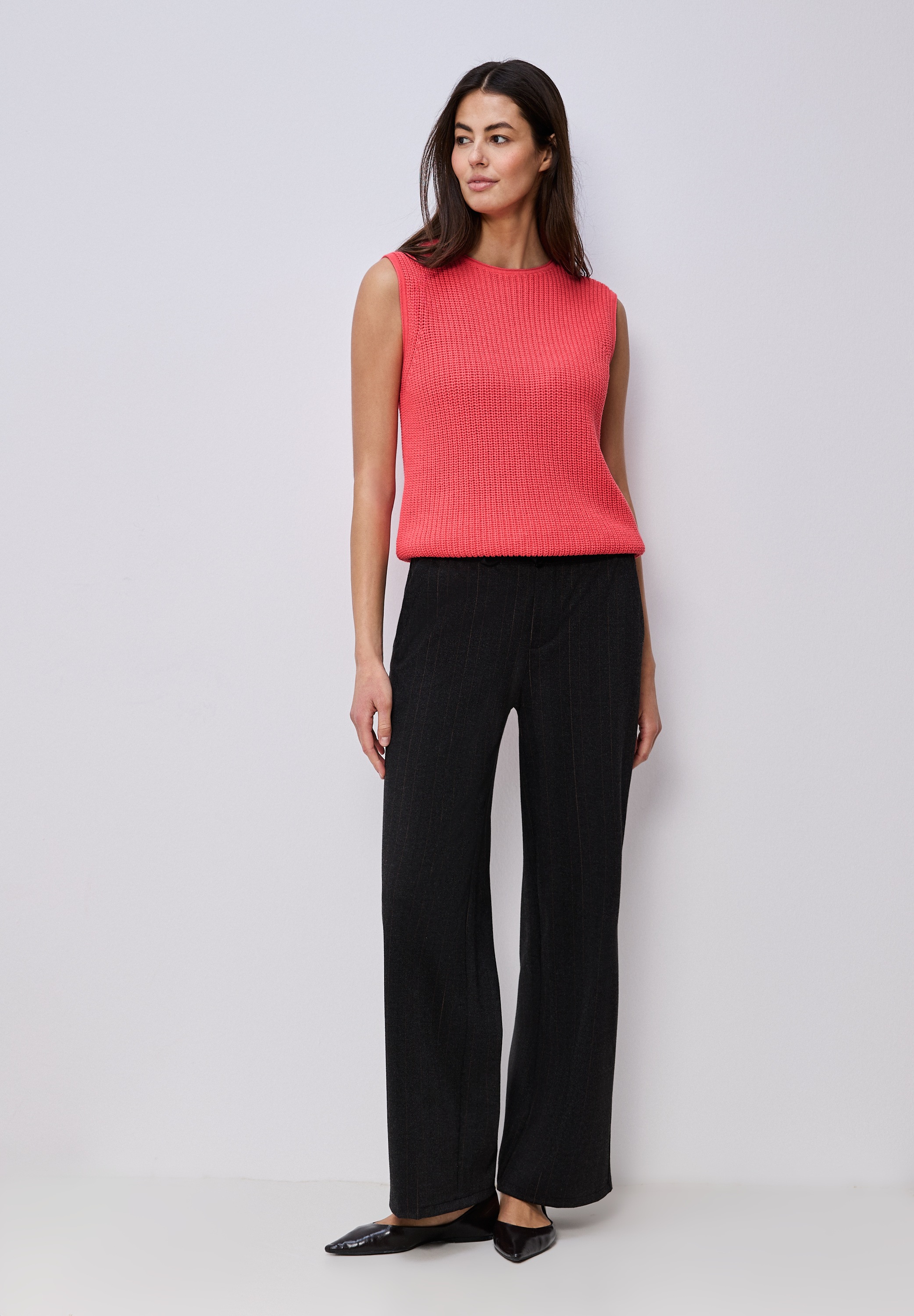Pullunder STREET ONE, Damen, Gr. 42, striking coral, Web, 60% Baumwolle, 40% Polyacryl, unifarben, comfort fit normal, Rundhals, Bündchen, Pullover Pullunder, mit Rundhalsausschnitt 6
