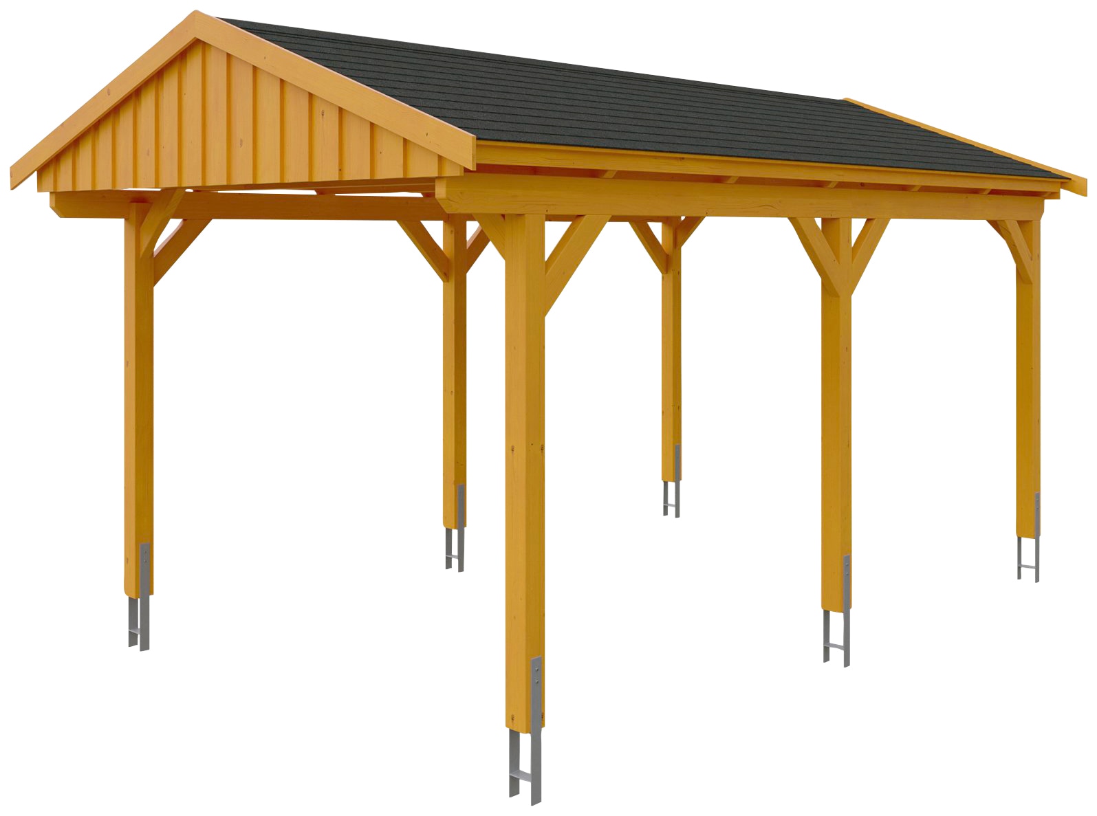 Skanholz Einzelcarport »Fichtelberg«, Leimholz-Nordisches Fichtenholz, hellbraun, mit schwarzen Schindeln