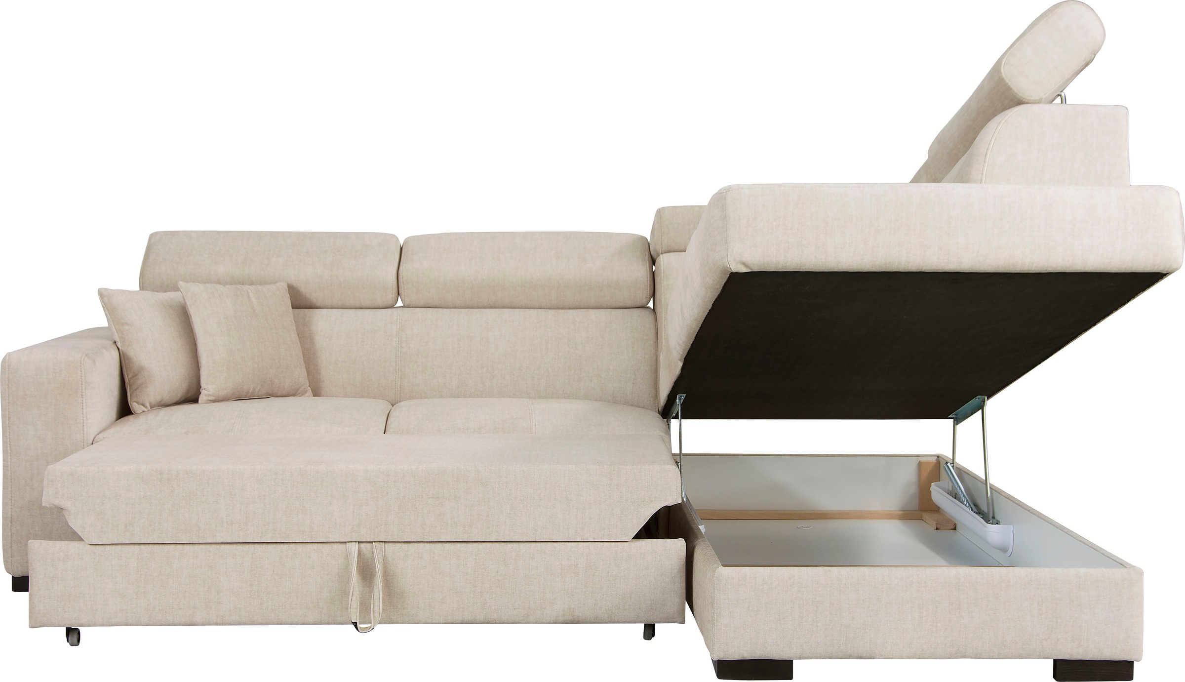 Home affaire Ecksofa »Tulio L-Form«, wahlweise mit Bettfunktion und Bettkasten, incl. 3 Zierkissen