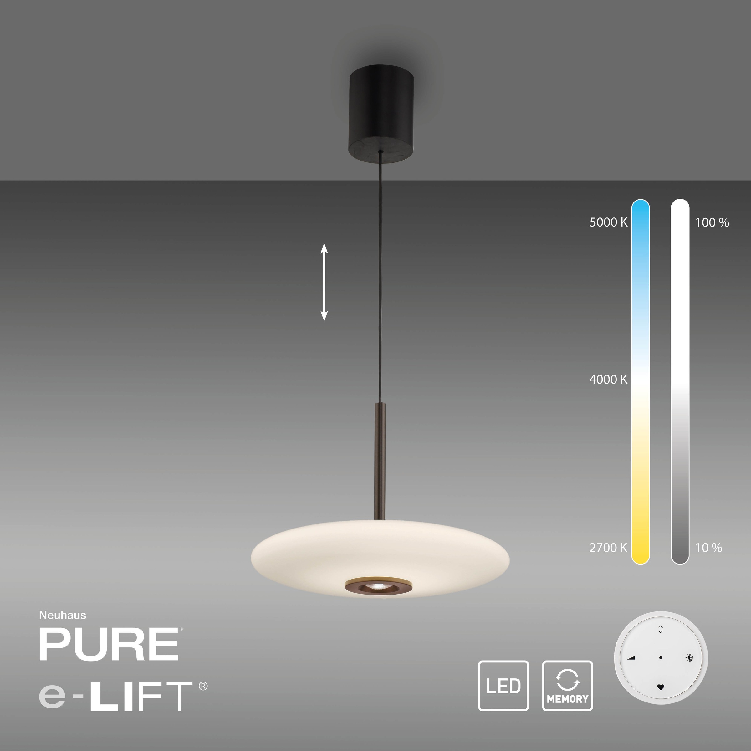 Neuhaus PURE LED Pendelleuchte »PURE E-Vitrum« LED-Board 1 Stk. warmweiß - kaltweiß e-LIFT®-Funktion, CCT, dimmbar über Fernbedíenung