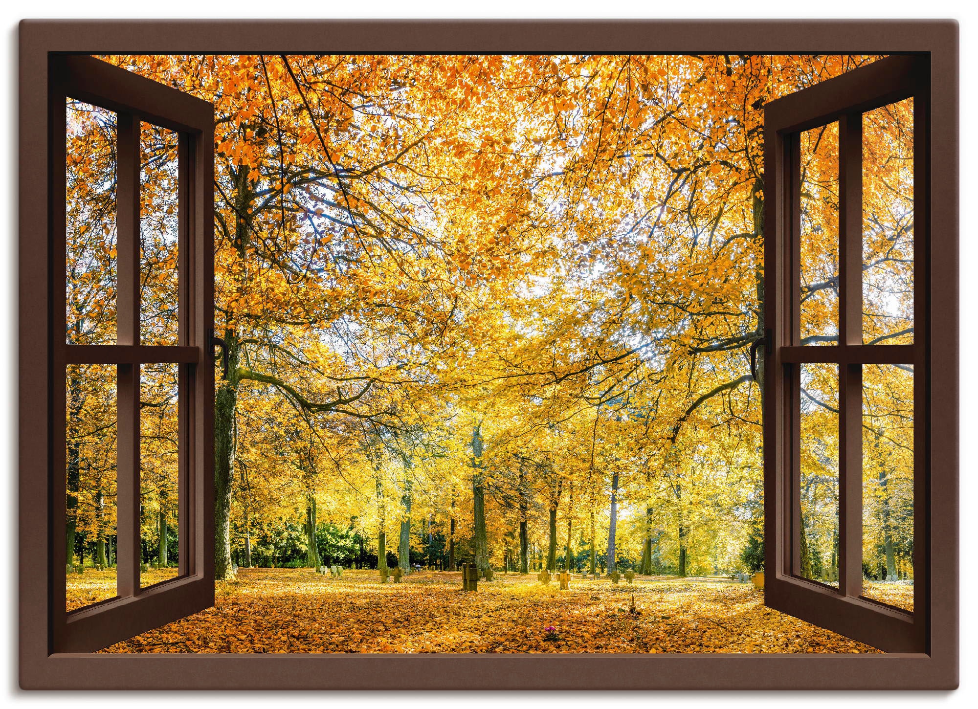 Artland Wandbild "Fensterblick - Herbstwald Panorama" Fensterblick 1 Stk. t günstig online kaufen