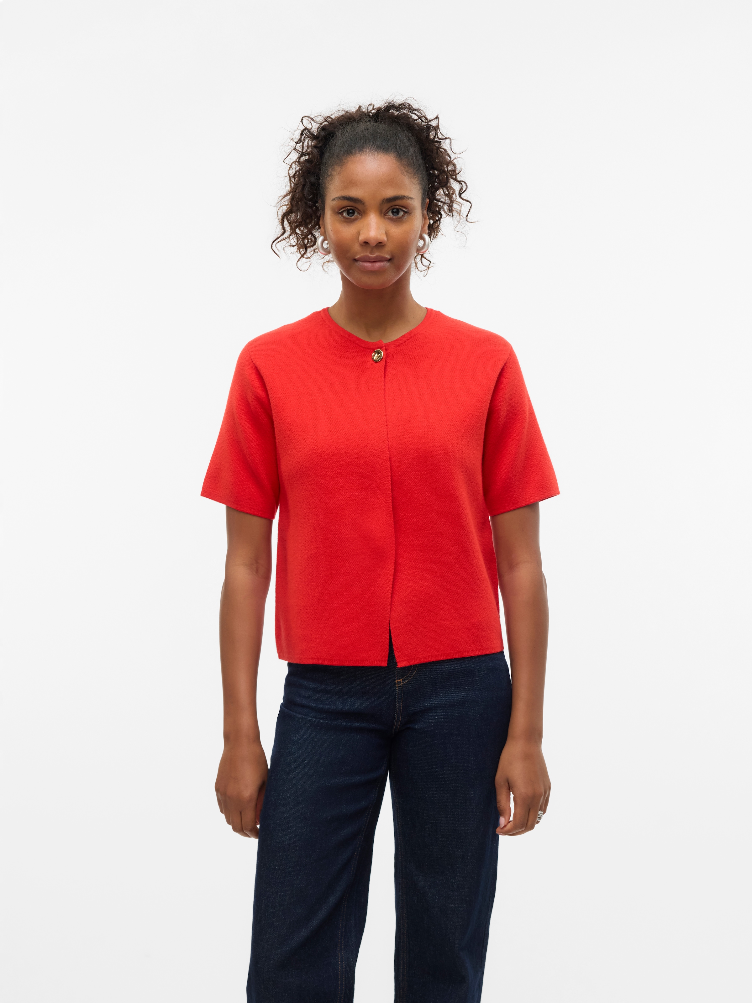 Vero Moda Strickjacke »VMGOLD SS O-NECK ONE BUTTON CARDIGAN«