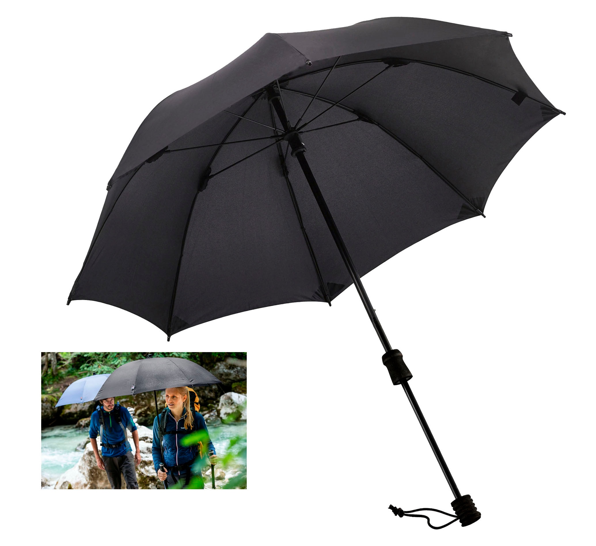 Stockregenschirm »Swing handsfree, schwarz«, handfrei tragbar