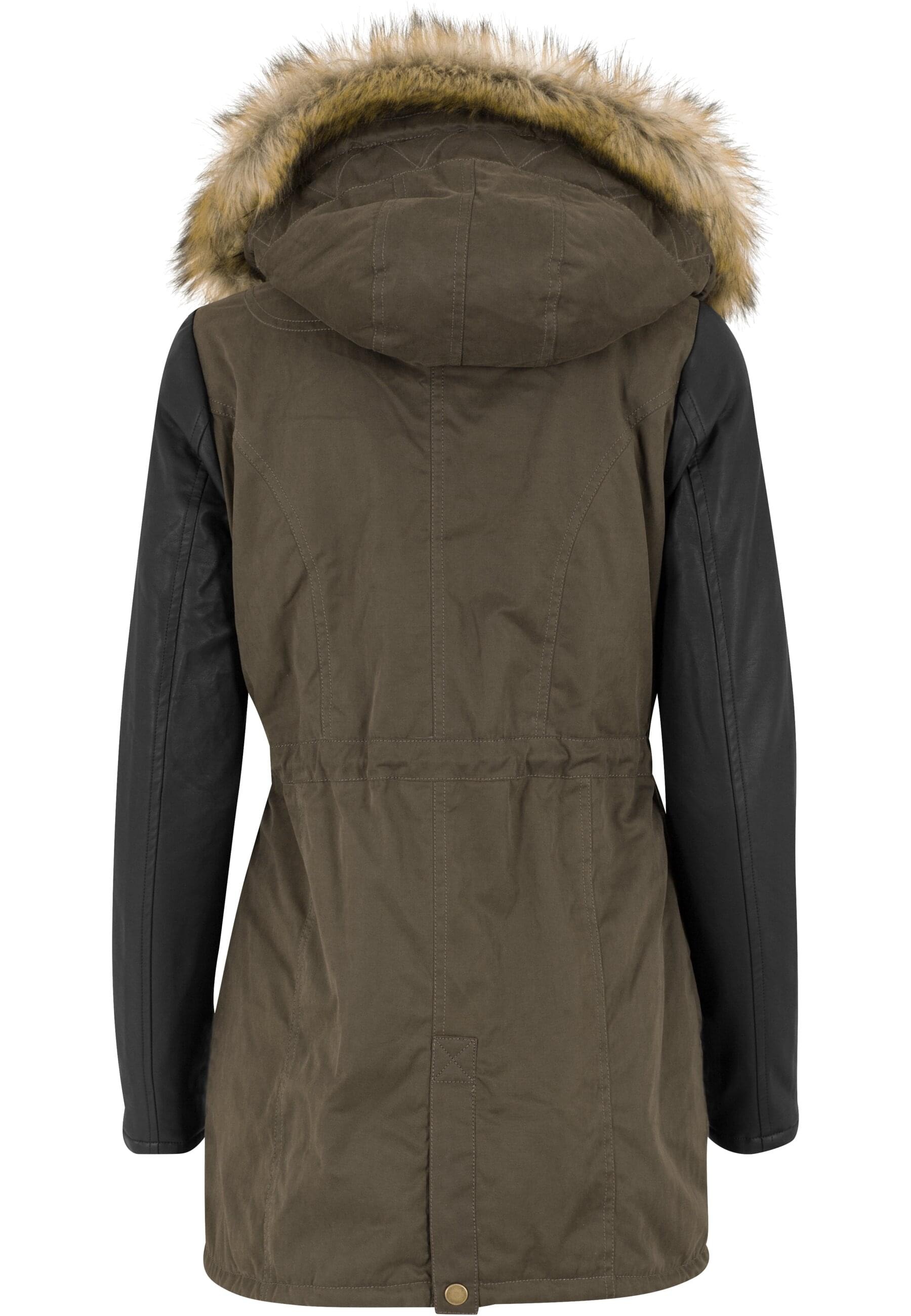 URBAN CLASSICS Parka »Urban Classics Damen Ladies Synthetic Leather Sleeve Parka«, (1 St.), mit Kapuze