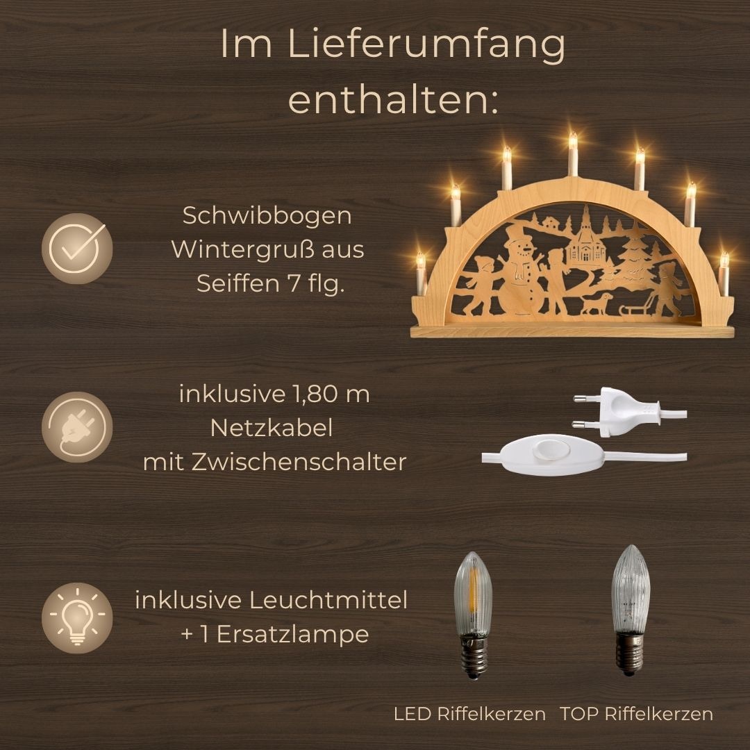 Weigla Schwibbogen »Wintergruß aus Seiffen, Lichterbogen aus Holz, NATUR«