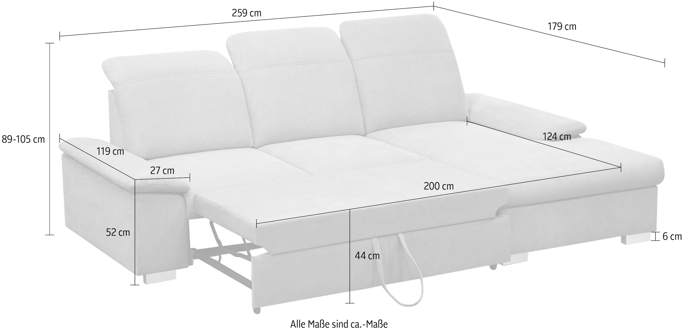 CALIZZA INTERIORS Ecksofa »Moli 2 L-Form«, Bettkasten, Schlaffunktion, Kopfteilverstellung, Sitztiefenverstellung