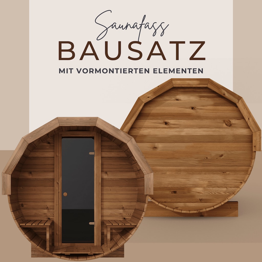 EDEN Holzmanufaktur Fasssauna »Bausatz, Teile vormontiert Thermoholz Remmers Lasur«, (Set)