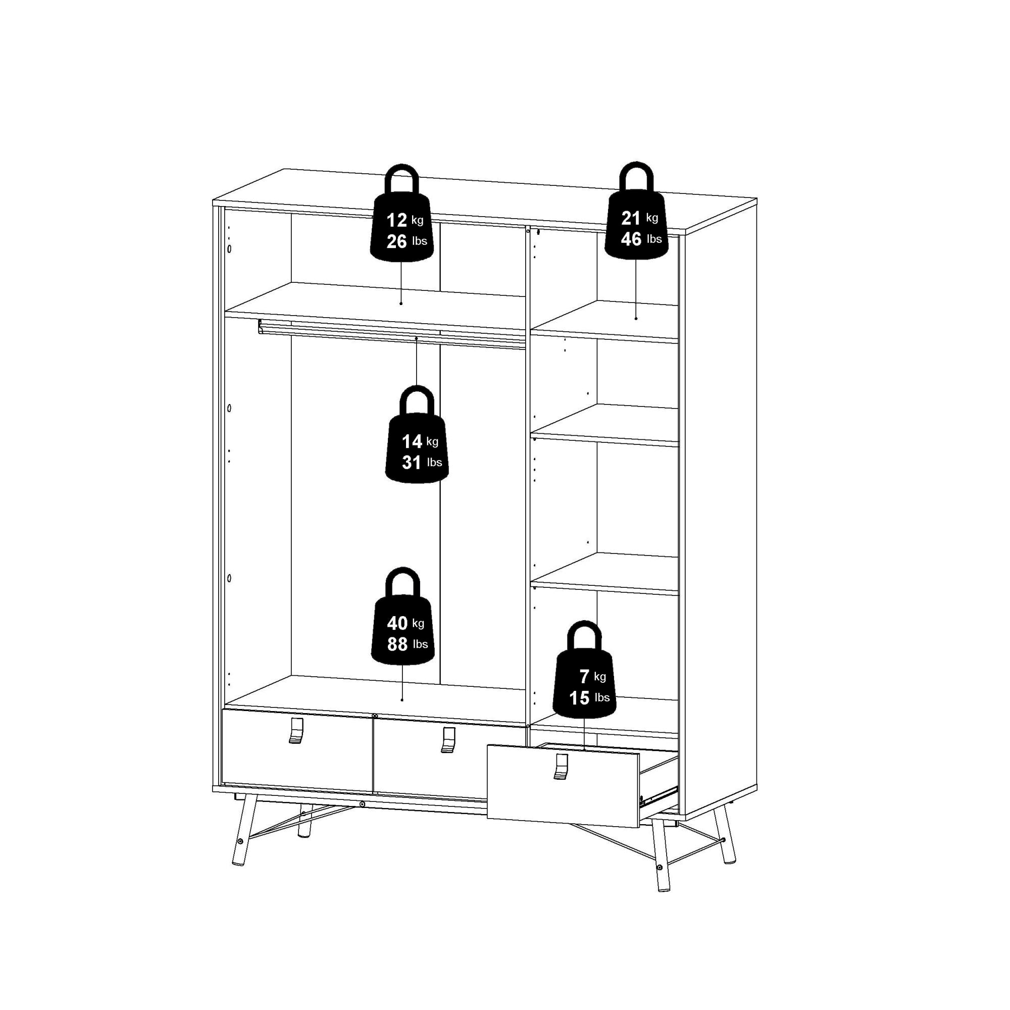 andas Kleiderschrank »RY«, mit 3 Türen und 3 Schubladen, Breite/Höhe 150/200 cm