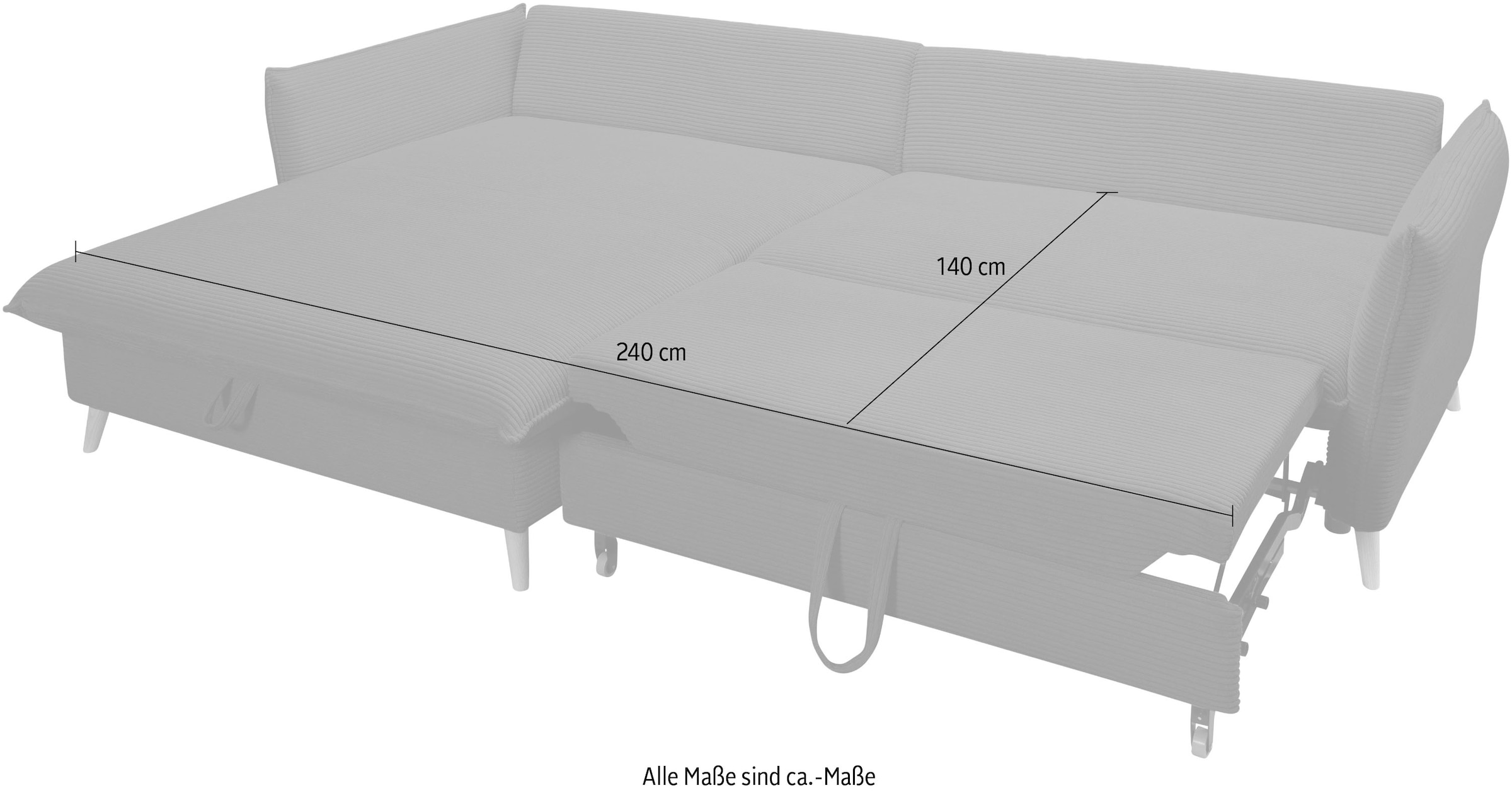 exxpo - sofa fashion Ecksofa »WALPY, elegant und modern, hoher Sitzkomfort, schmale Armlehnen«, L-Form, wahlweise mit Bettfunktion und Bettkasten, in Cord