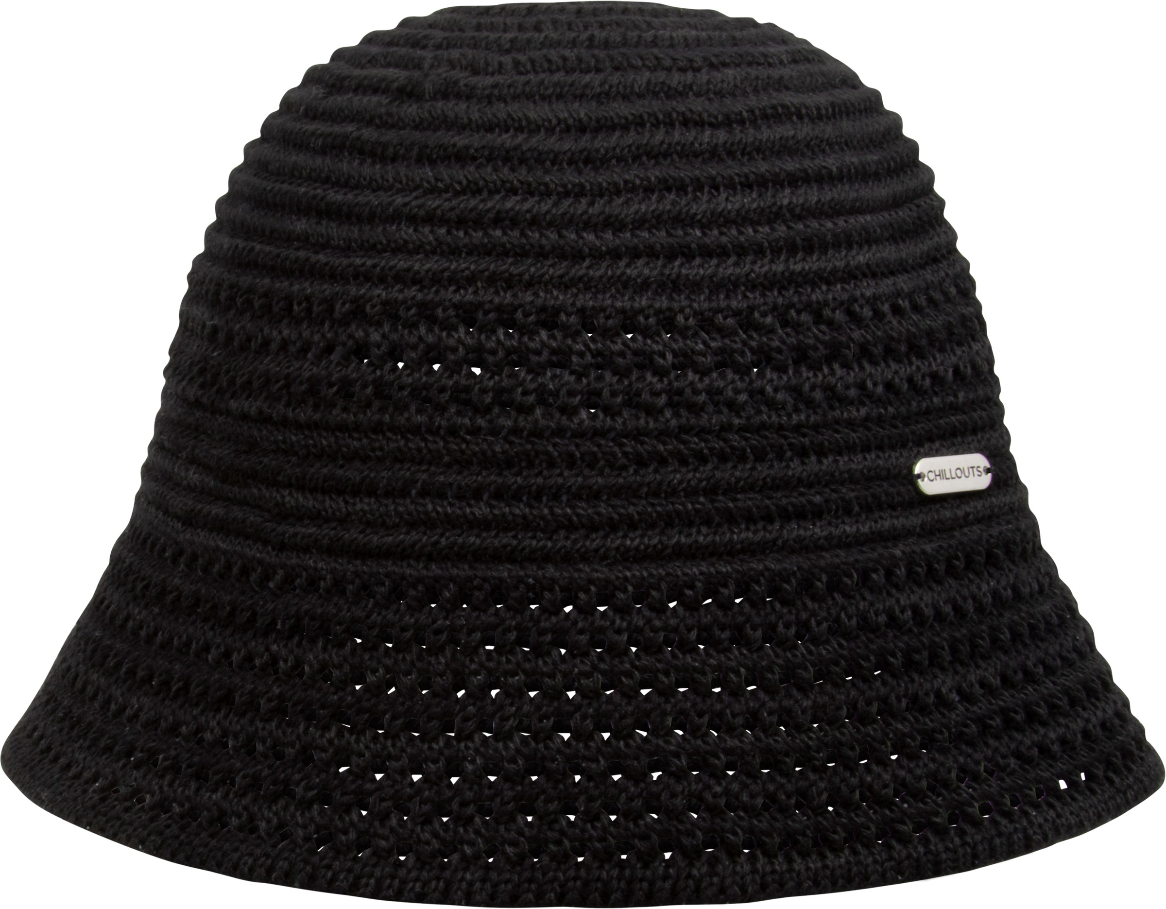 Fischerhut CHILLOUTS "Bloom Hat", Damen, Gr. S (M), schwarz, Baumwollmischung, Hüte, Gehäkelter Glockenhut für den modernen Boho-Look