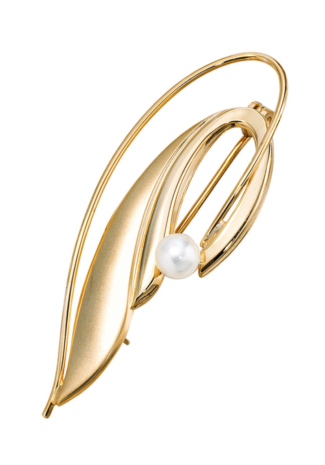 Brosche JOBO "Perlenbrosche Goldbrosche", gelbgold 585, Broschen, Damen, Gelbgold 585, Perlen, Brosche, 585 Gold mit Perle - Einheitsgröße