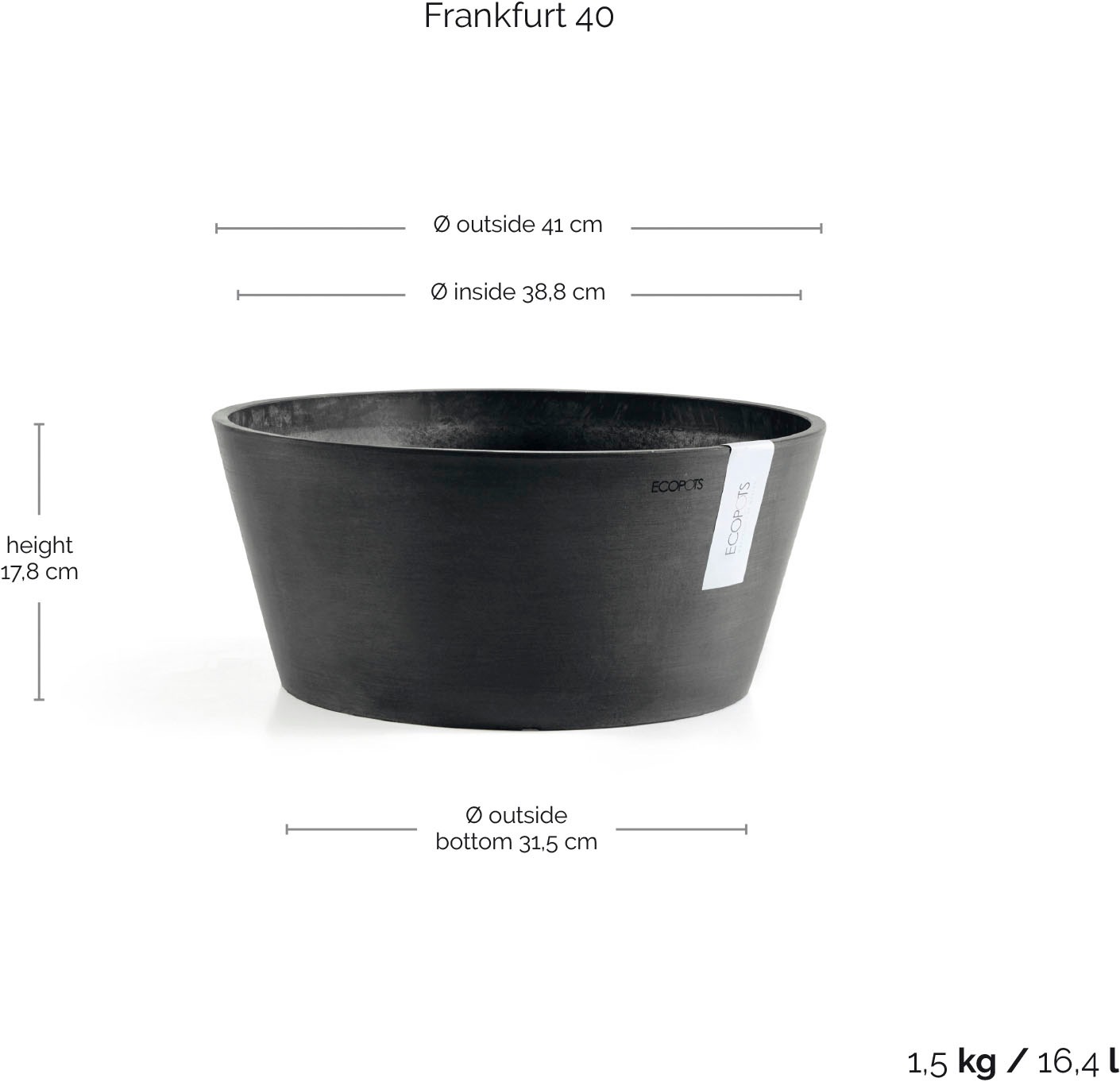 ECOPOTS Blumentopf »FRANKFURT Dark Grey« BxTxH: 41x41x18 cm