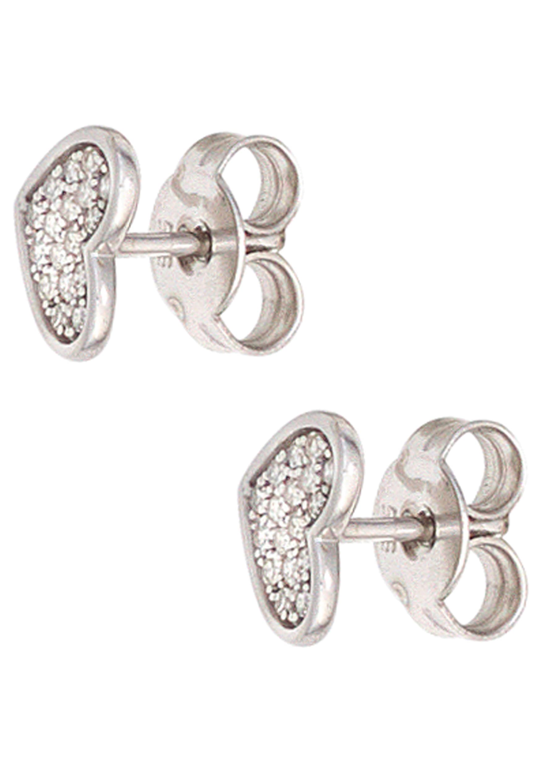 JOBO Paar Ohrstecker »Ohrringe Herz 6,5 mm« 585 Weißgold mit 34 Diamanten