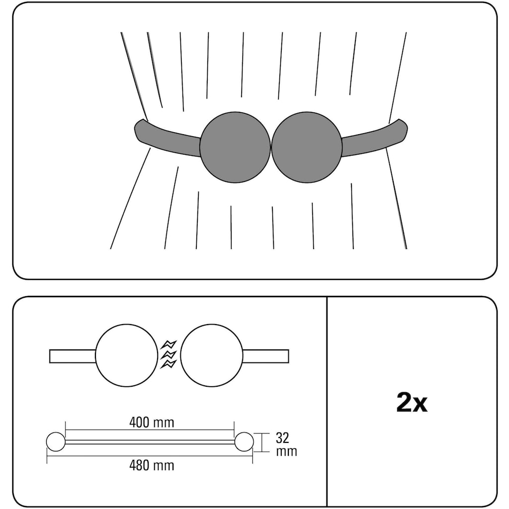 GARDINIA Raffhalter »Raffhalter Flex-V mit Magnet«, (2 St.), vielfältige Anbringungsmöglichkeiten
